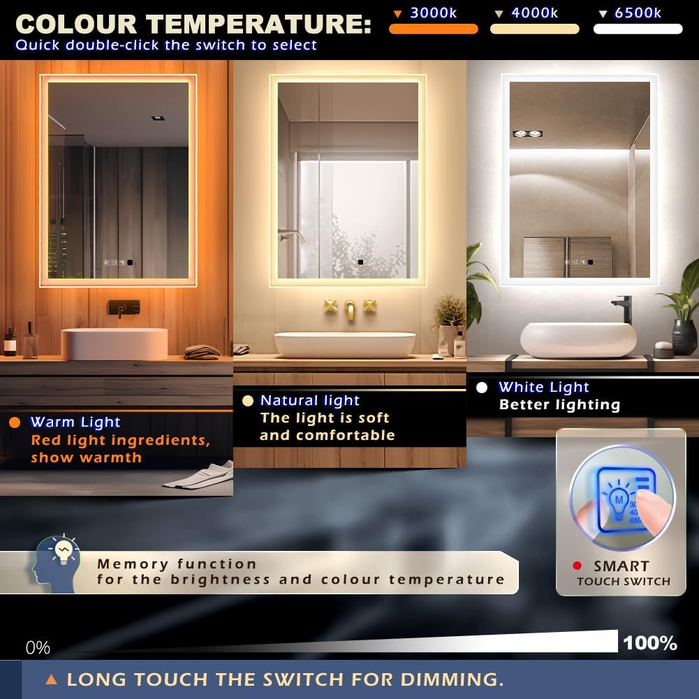 32 x 40 inch LED Bathroom Mirror with Bluetooth Speaker, Induction Switch Light Smart Vanity Mirror Wall Mounted, IP44 Waterproof Anti Fog Vertical & Horizontal