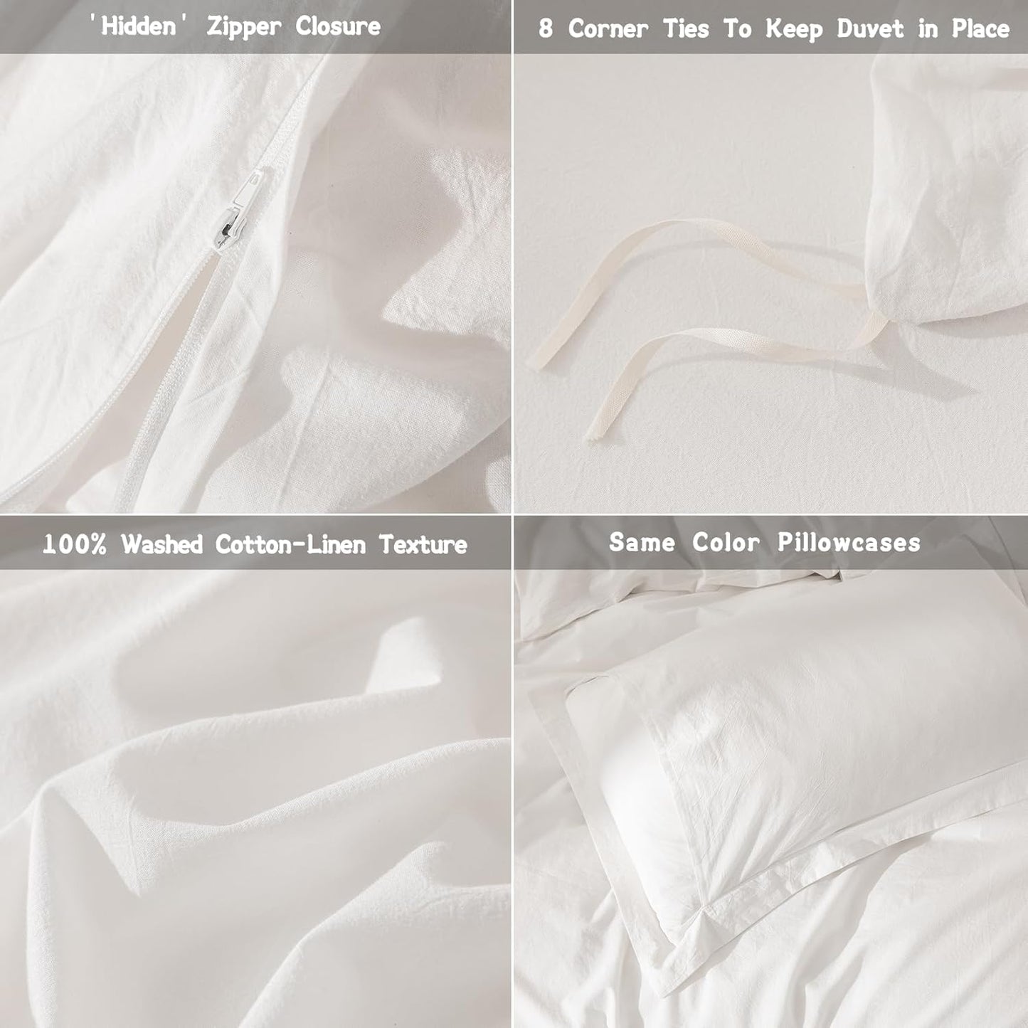 Off White Duvet Cover Oversize Queen Size 100% Washed Cotton Bedding Set Cover 1 Duvet Cover Zipper Closure and 2 Pillowcases, 98inch x 98inch