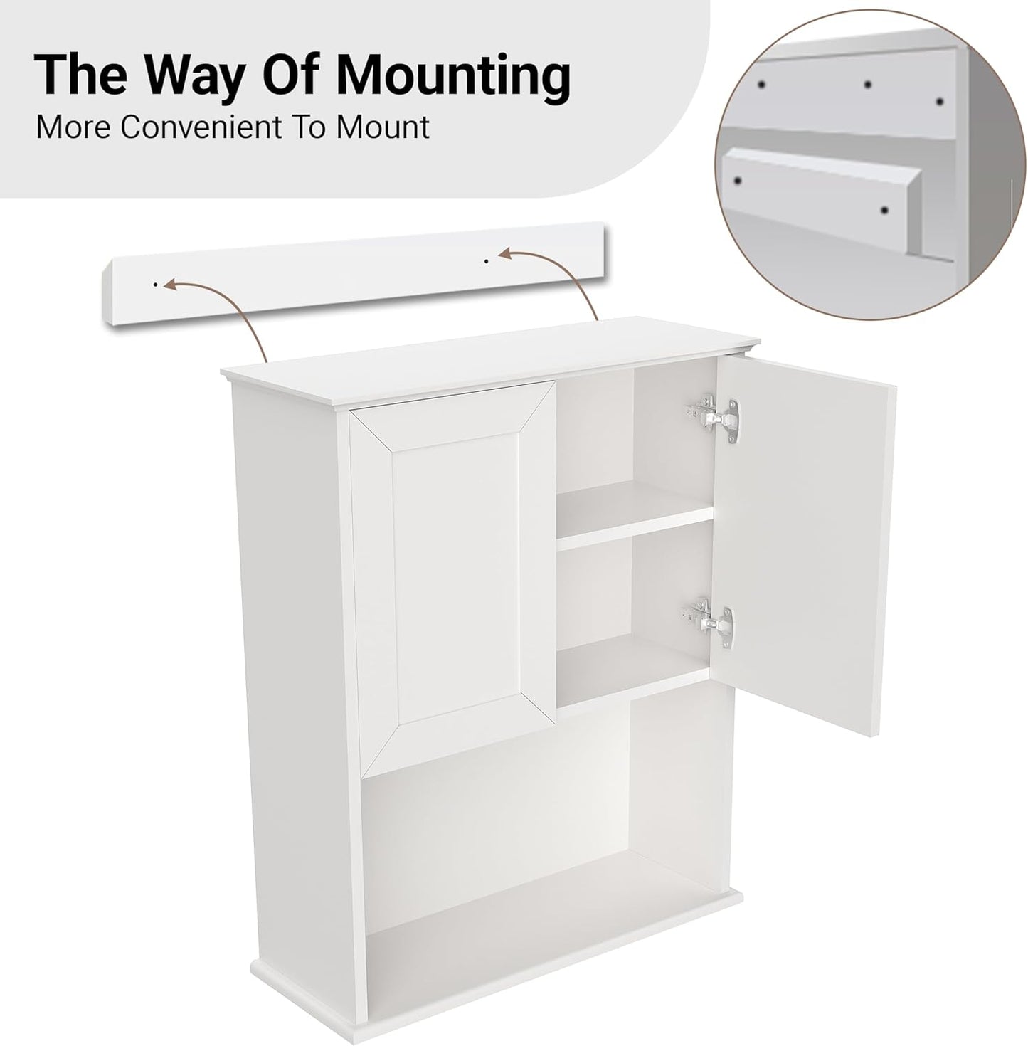 Bathroom Wall Cabinet Wooden with 2 Doors,Over the Toilet Storage Cabinet,Bathroom and Laundry Wall Mount Storage Medicine Cabinet with Open and Adjustable Shelf,Easy Assembly (Style A -1 PC, White)