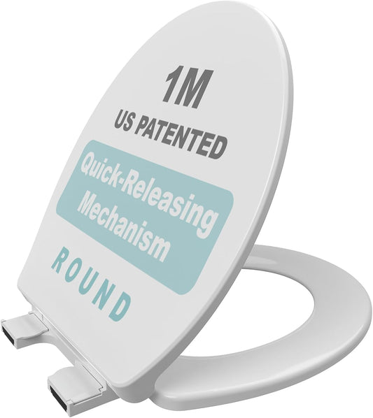 1M Family Toilet Seat, Patented Slow Close & Quick Releasing Technology, Anti-Wiggling, Easy to Install and Clean, Standard Round with Adult Seat Only (2 Pieces)