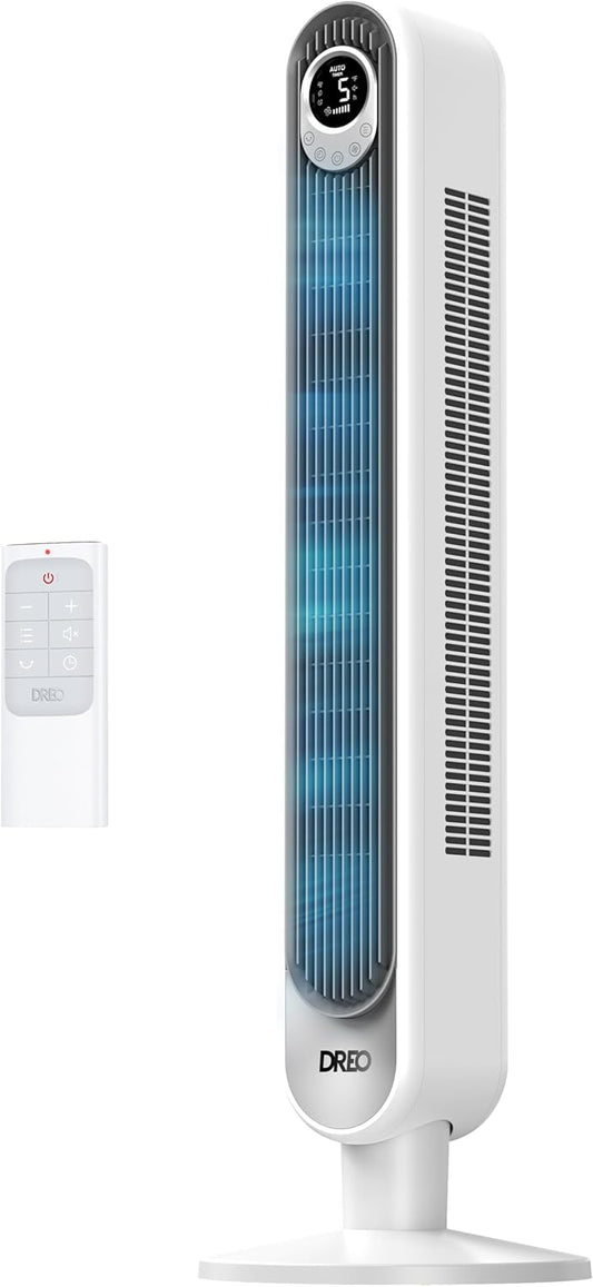 Dreo Tower Fan 42 Inch, Cruiser Pro T1 Quiet Oscillating Bladeless Fan with Remote, 6 Speeds, 4 Modes, LED Display, 12H Timer, White Floor Standing Fan Powerful for Indoor Home Bedroom Office Room