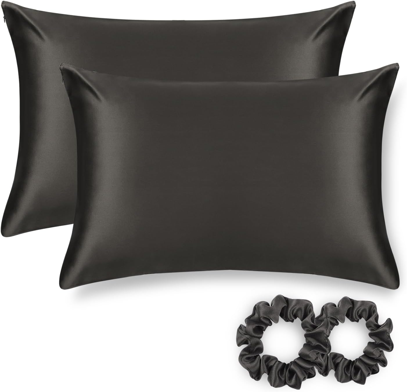 ALASKA BEAR Silk Pillowcase for Hair and Skin, Set of 2 Pure Genuine 22 Momme Mulberry Silk Pillow Cases Queen Size for Bliss Sleep Better Than Poly Satin, Zipper Closure(2pc, Charcoal)