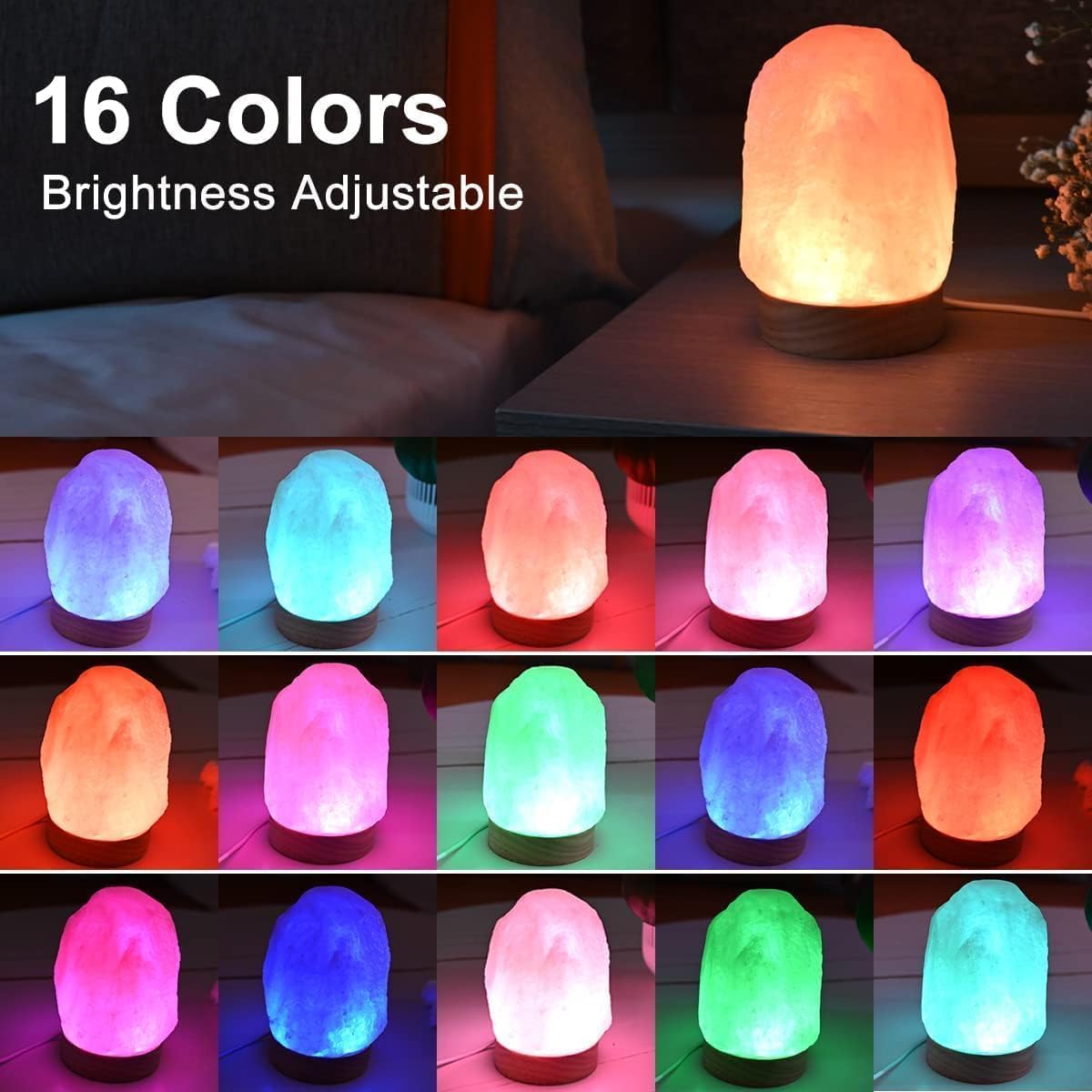 FANHAO Himalayan Salt Lamp 16 Colors, Natural Salt Rock Lamp Hand Carved Night Lights, USB Salt Crystal Lamp Remote Control for Meditation, Gifts & Home Décor