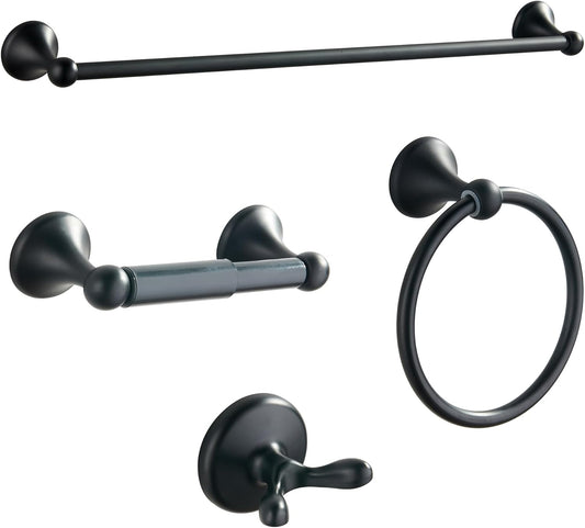 BGL Bathroom Accessory Set, Matte Black Adjustable Expandable Towel Bar 4-Piece Bathroom Hardware Set Wall Mounted Robe Hook Toilet Paper Holder Towel Ring Towel Bar