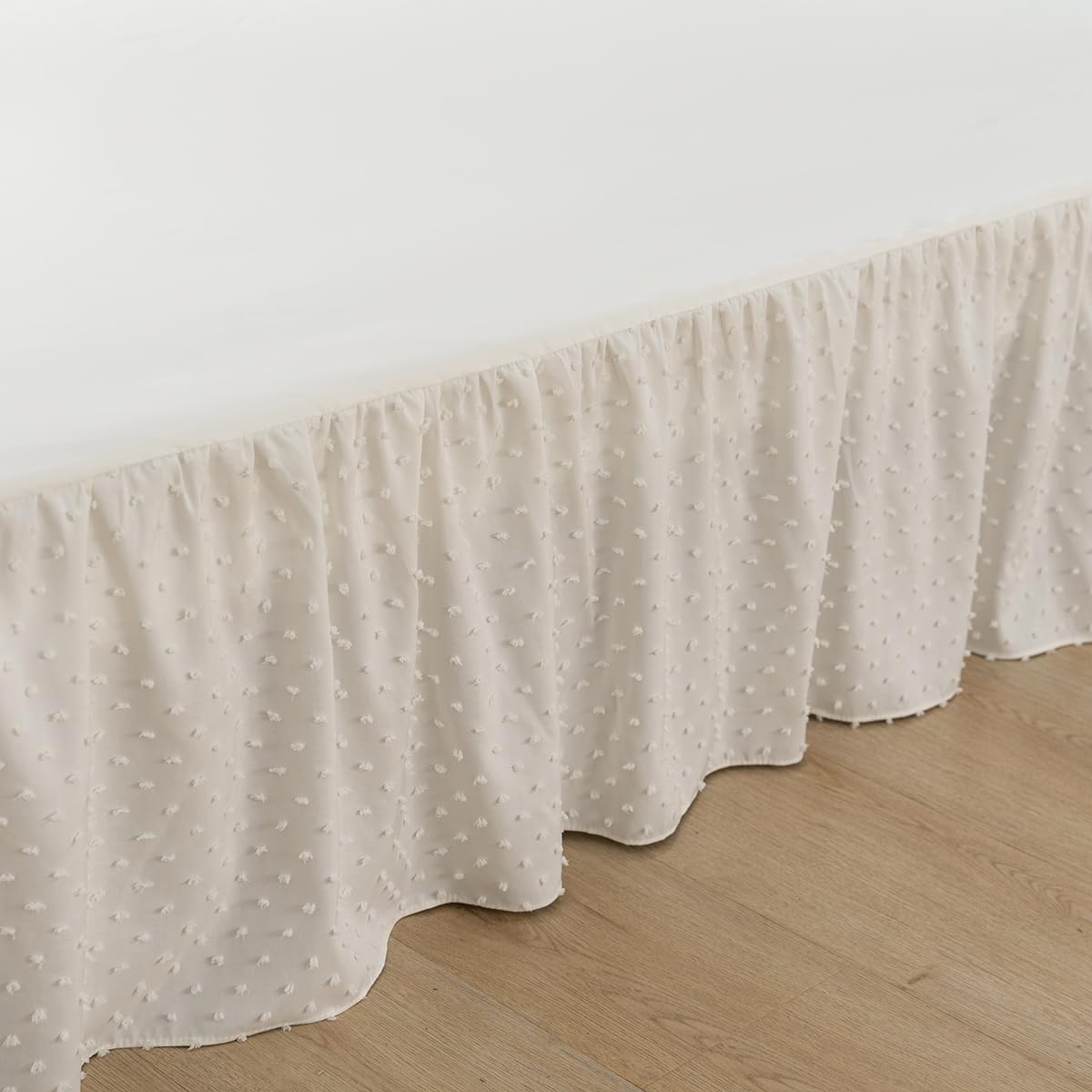 Tufted Dot Bed Skirt Full Size Ruffled Bed Skirt with Split Corners, 14 Inch Drop Dust Ruffle Bed Skirts with Platform, Ivory