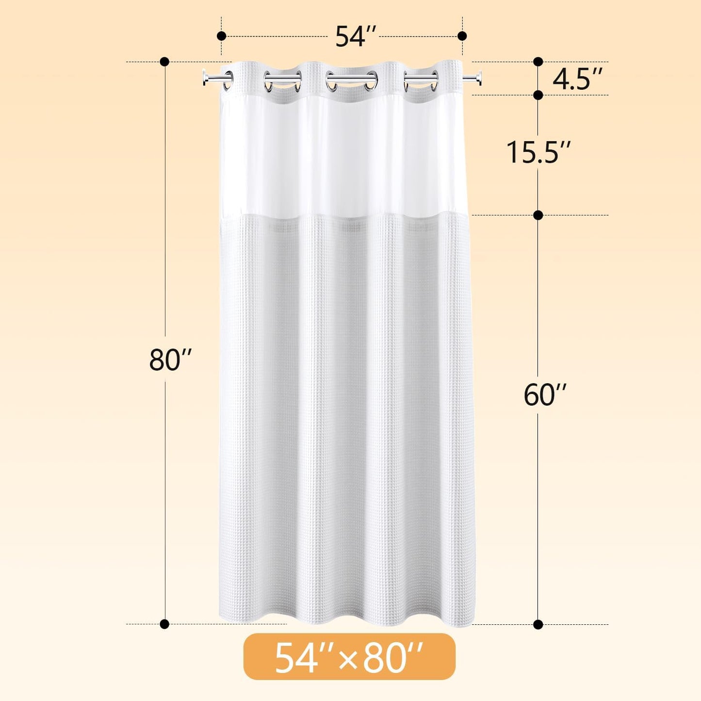 River Dream White Fabric Shower Curtain Set, Cotton Blend, Waffle Weave, with Snap in Replacement Liner，54 x 80 inches