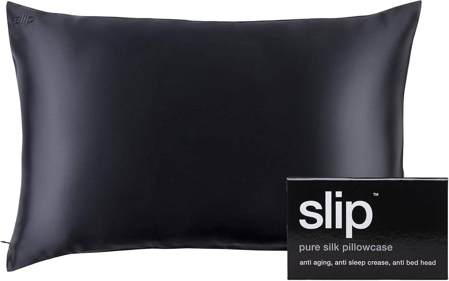 slip The Original Queen Pure Silk Pillow Case - 100% Pure 22 Momme Mulberry Silk - Queen Size Standard Pillow Case - Anti-Aging, Anti-BedHead, Anti-Sleep Crease, Black (20" x 30")