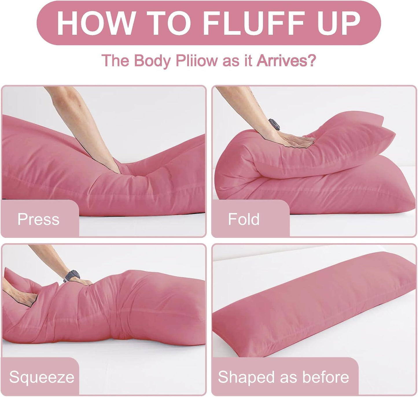 DOWNCOOL Large Body Pillow Insert- Breathable Full Body Pillow for Side Sleeper - Soft Long Bed Pillow for Adults - 20 x 54 inch (Pink)