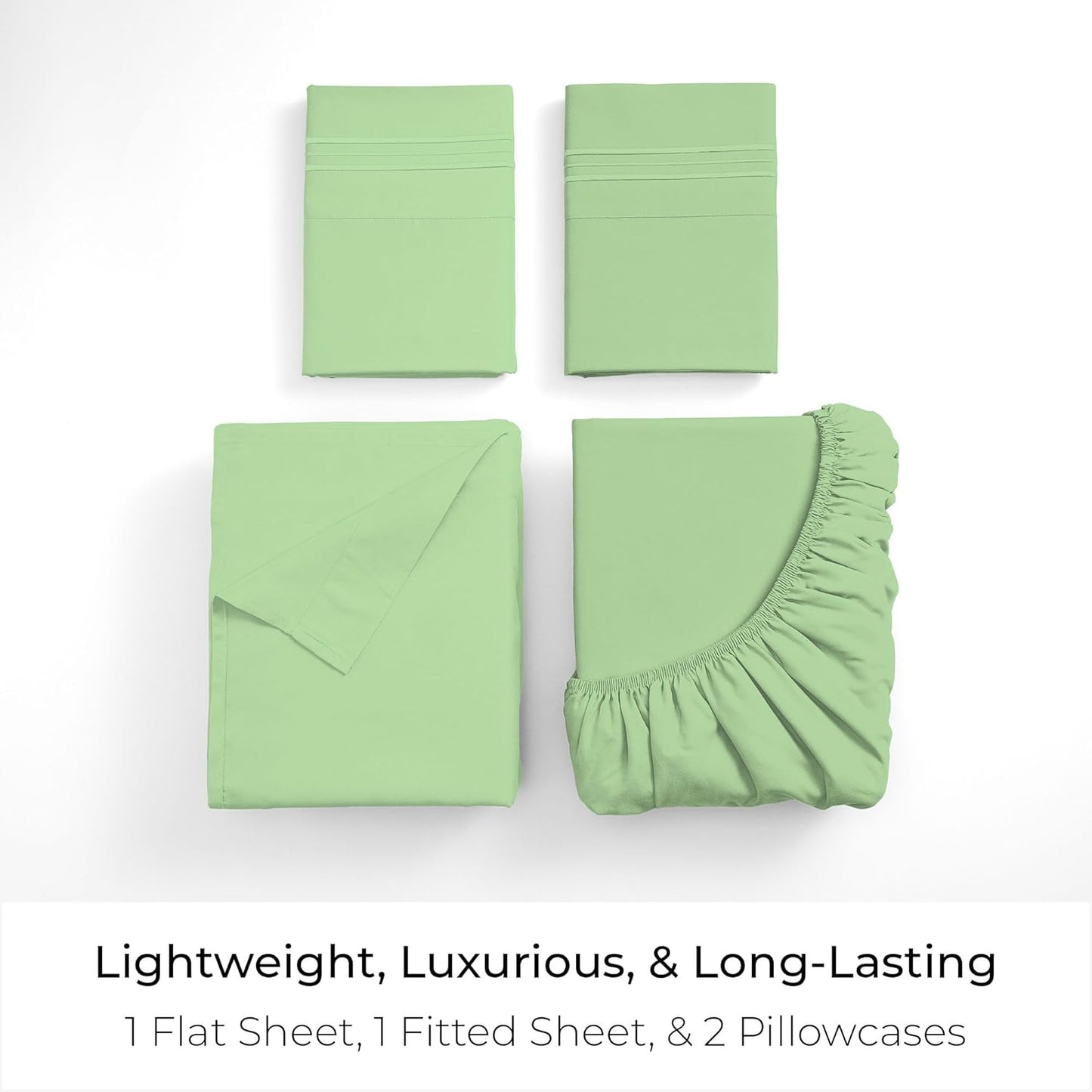 Mellanni Full Sheets Set - 4 PC Iconic Collection Bedding - Hotel Luxury, Extra Soft, Cooling Bed Sheets - Wrinkle, Fade, Stain Resistant (Full, Pistachio)