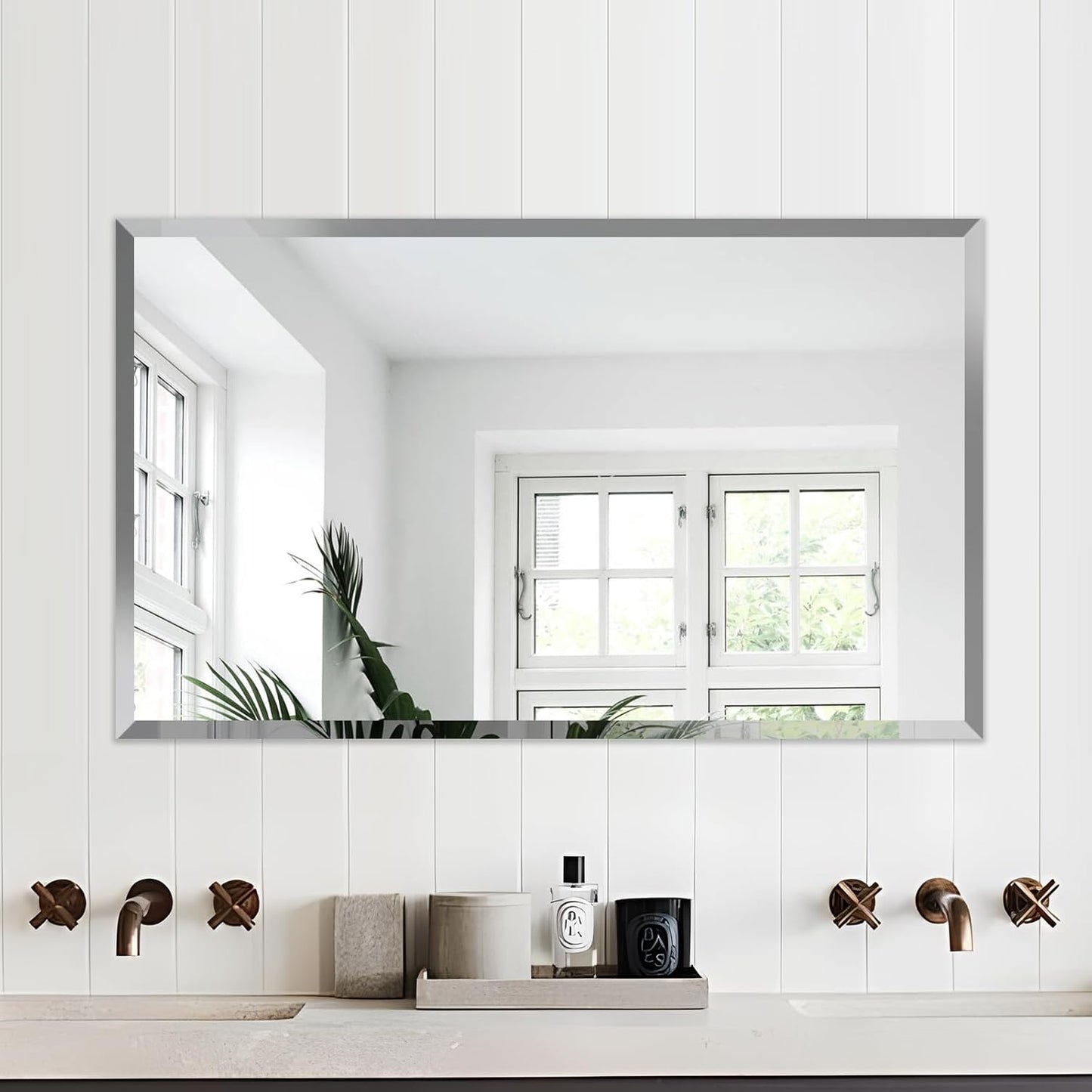 24x40 Inch Bathroom Mirror Frameless Beveled Edge Rectangle Wall Mirror Explosion Proof and Shatterproof Bathroom Vanity Mirror Wall Mounted Hang Firmly (Horizontal or Vertical)