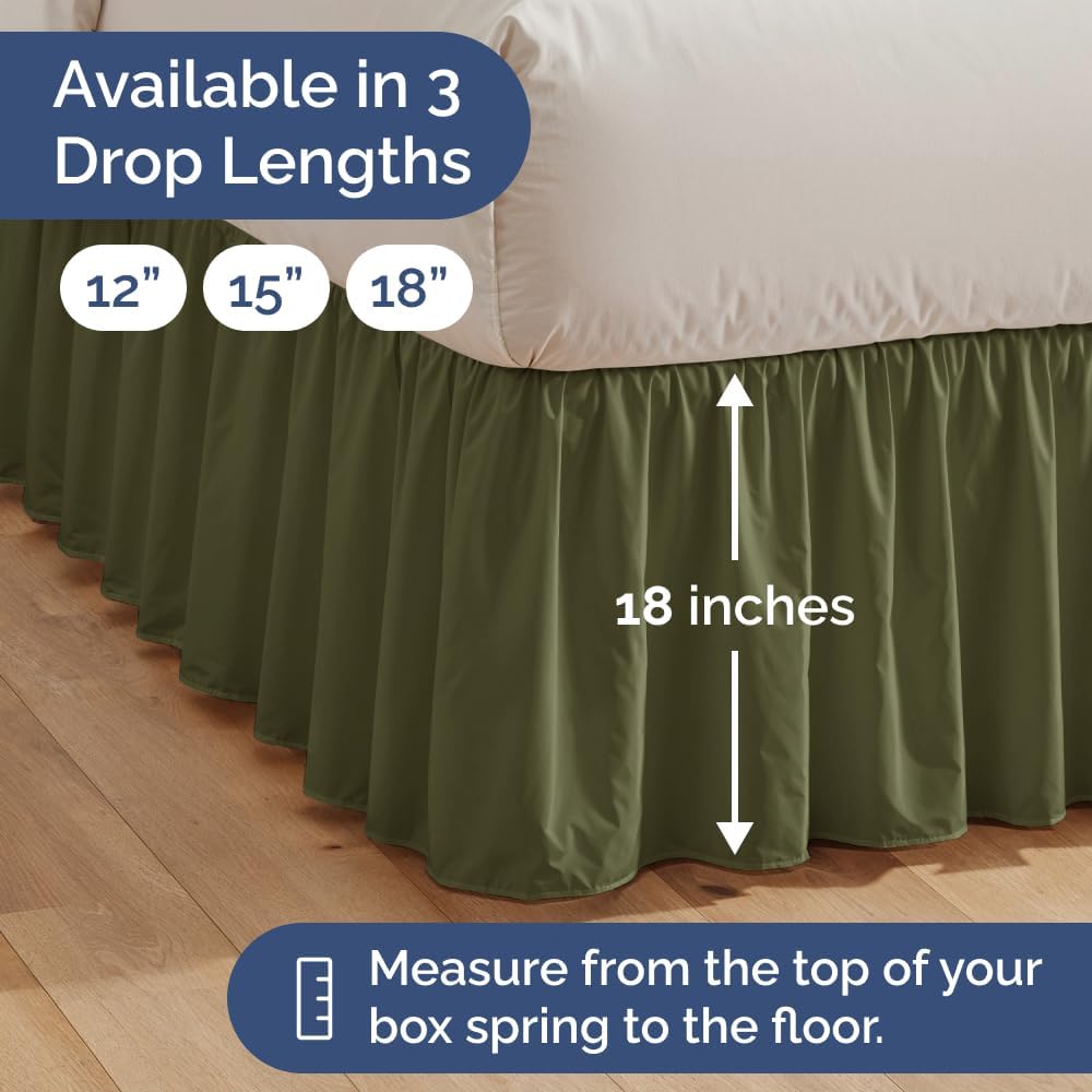 Bedskirt Queen Size Ruffle - 18 inch Drop Dust Ruffle Bed Skirt with Platform - Soft, Easy Fit, Premium Hotel Quality - Wrinkle, Fade & Shrink Resistant - for Women, Men, Kids and Teens - Sage Green
