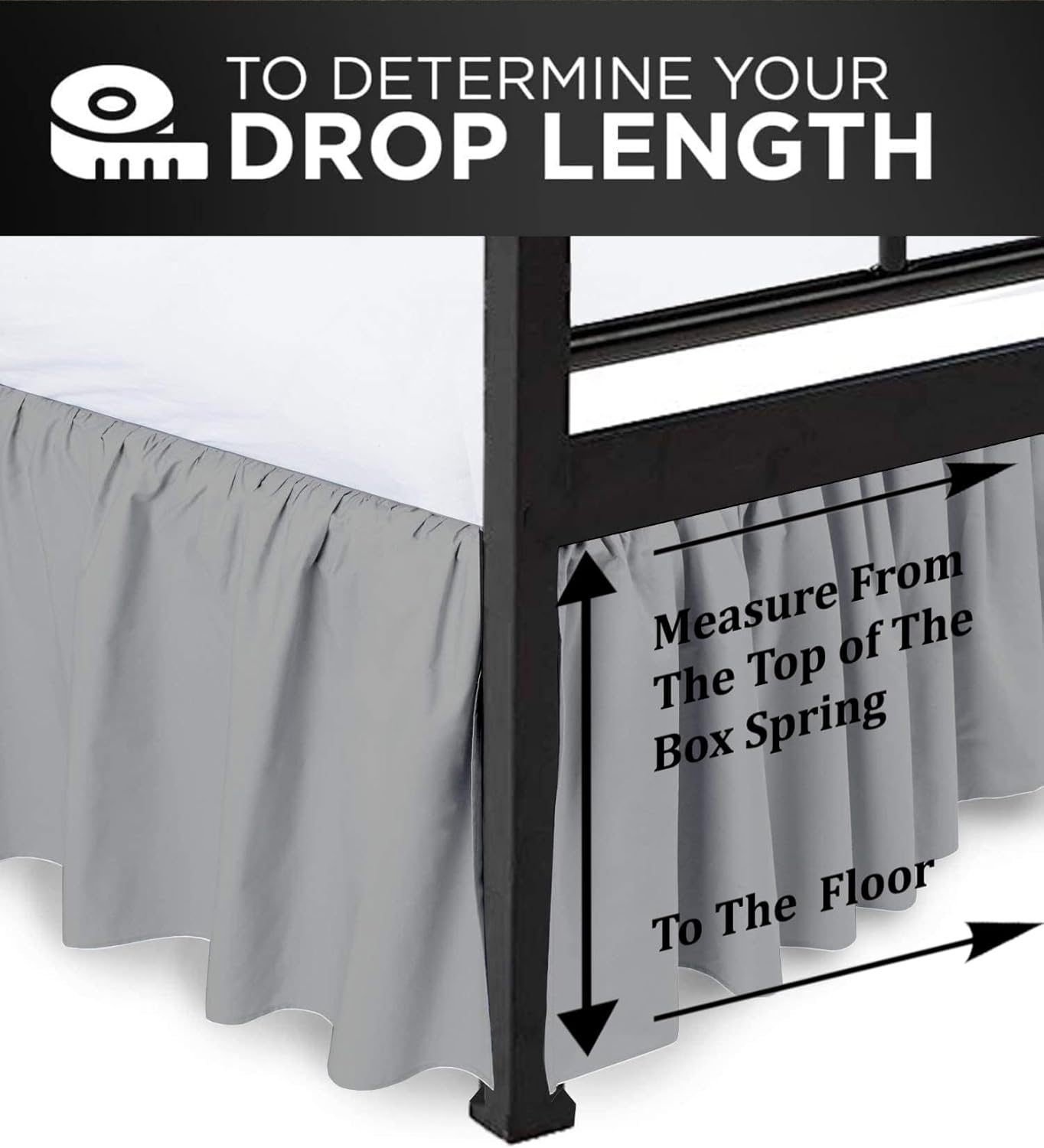 Ruffled Bed Skirt with Split Corners, Light Grey, King 21 Inch Drop Bedskirt, Hotel Quality Brushed Microfiber Wrinkle Free Dust Ruffle Bed Skirt King Size