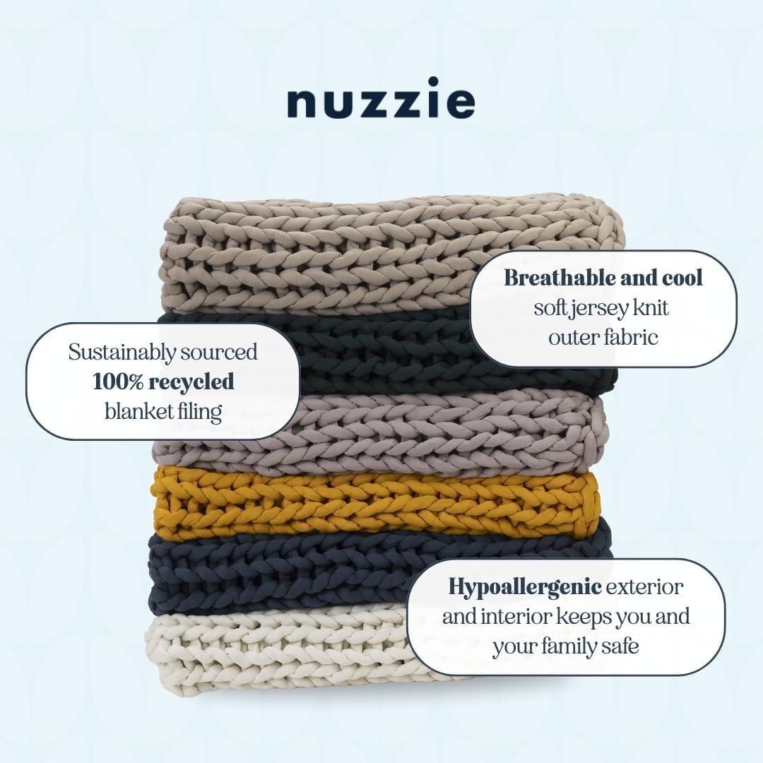 Nuzzie Chunky Knit Weighted Blanket - Breathable, Cooling, Hand Made Knit Throw Blanket for Sleep for Relaxation - Machine Washable, Stylish Design (Taupe, Throw | 12lbs | 44"x60")