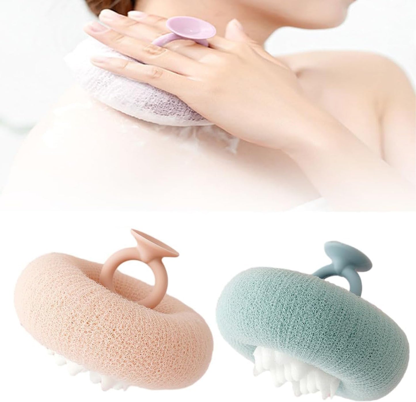 Super Soft Sunflower Suction Cup Bath Ball, ponge Mesh Pouf Shower Ball for Women, Men Shower,2024 Upgraded 2-in-1 Sunflower Bath Ball,Exfoliating Bath Sponge Cleaning Brush. (Apricot+Green)