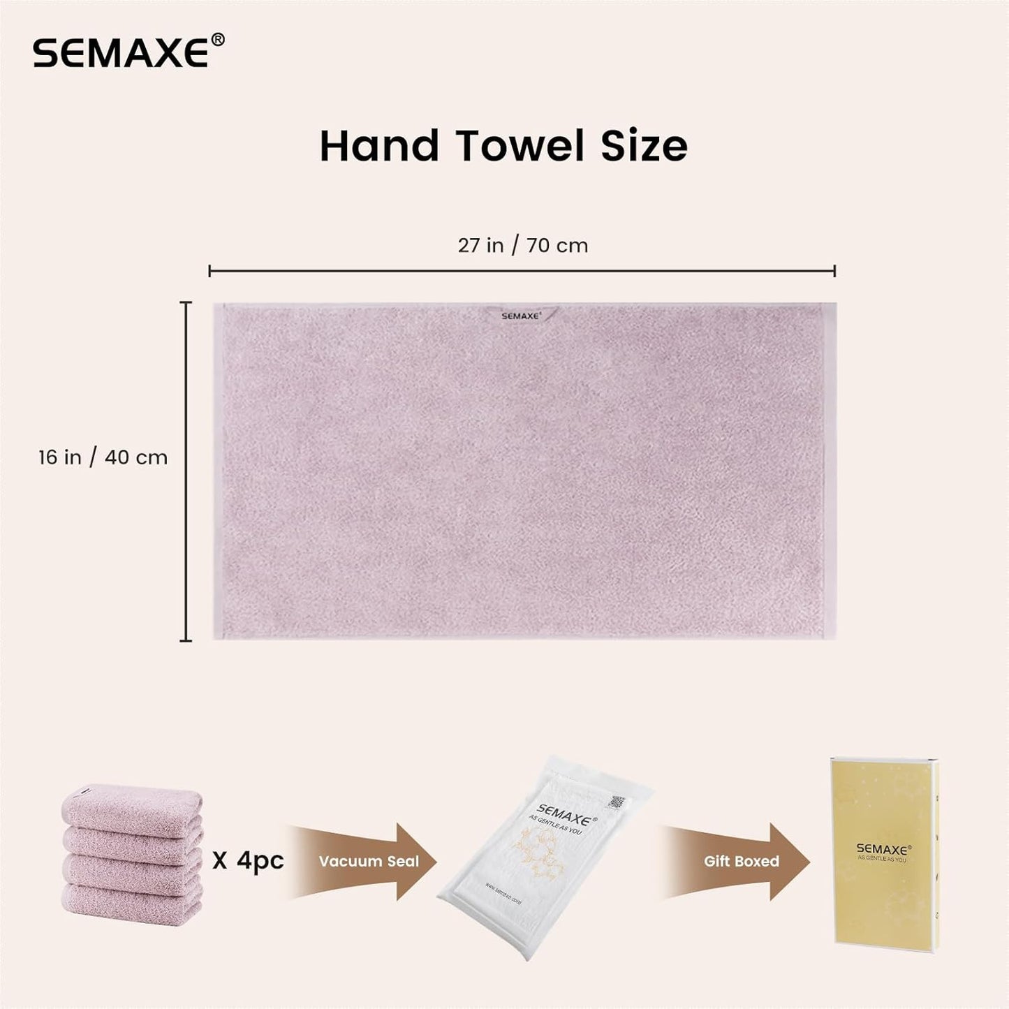 SEMAXE Purple Hand Towels for Bathroom, 100% Cotton Towels with Hanging Loops, Soft and Highly Absorbent, 4 Pack Hand Towel Set for Gym, Shower, Hotel, Spa and Kitchen