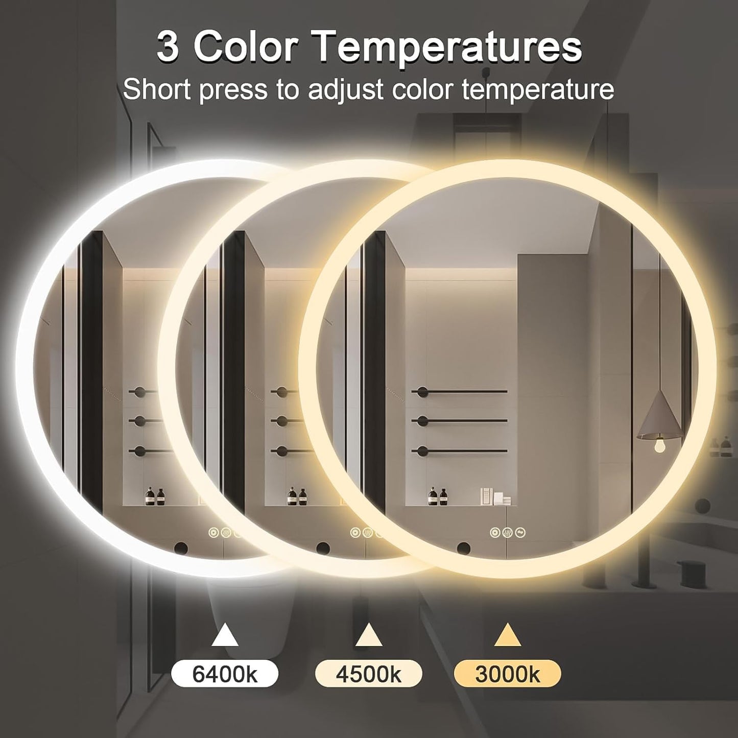 Wall-Mounted LED Round Bathroom Mirror, Makeup Mirror (36inches x36 inches,) 3 Color Stepless Dimmable Memory Bathroom Vanity Mirror with Lights CRI90+ 3000-6400K Smart Mirror with Touch