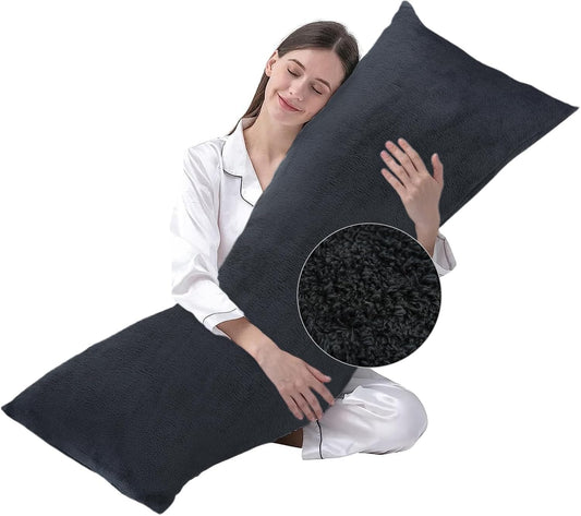 DOWNCOOL Large Body Pillow Insert with Faux Fur Cover - Fluffy Long Bed Pillow for Sleeping - Breathable Full Body Pillow for Adults - 20x54 inch (Grey, with Cover)