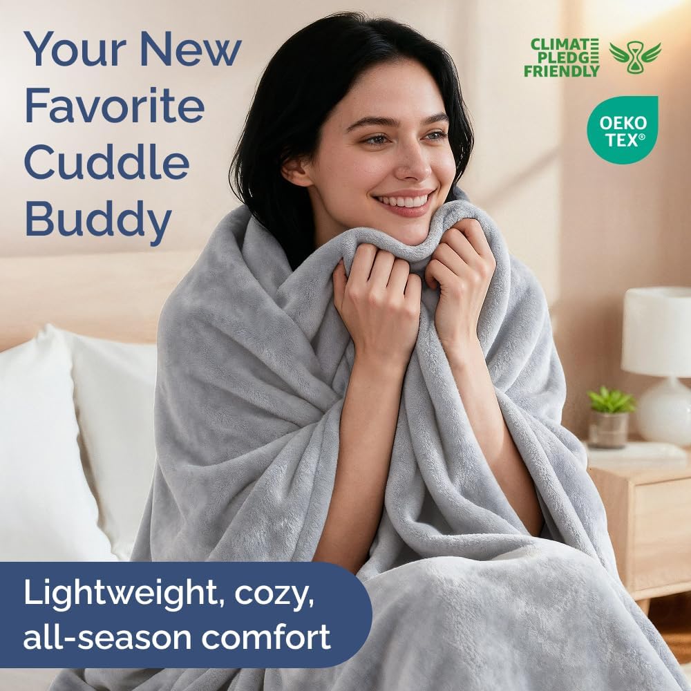 Ultra Soft Fleece Blanket King Size - Flannel Fleece Luxury King Blanket - Lightweight for Couch Bed Chair - Thick, Warm and Breathable - All Season Cozy Fuzzy, Anti-Static Microplush Bedding, Grey