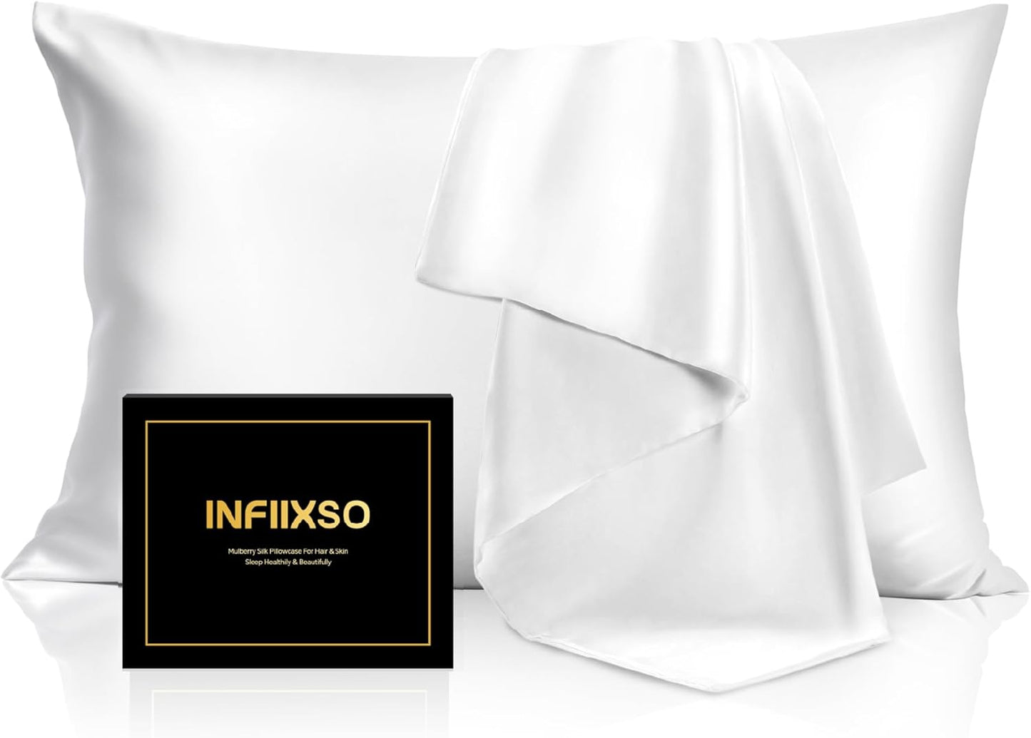 INFIIXSO Mulberry Silk Pillow Case King Size, Silk Pillowcase with Hidden Zipper 20"x36", Extraordinary Smooth and Soft Pillow Cases for Hair and Skin(White, 1 Pack)