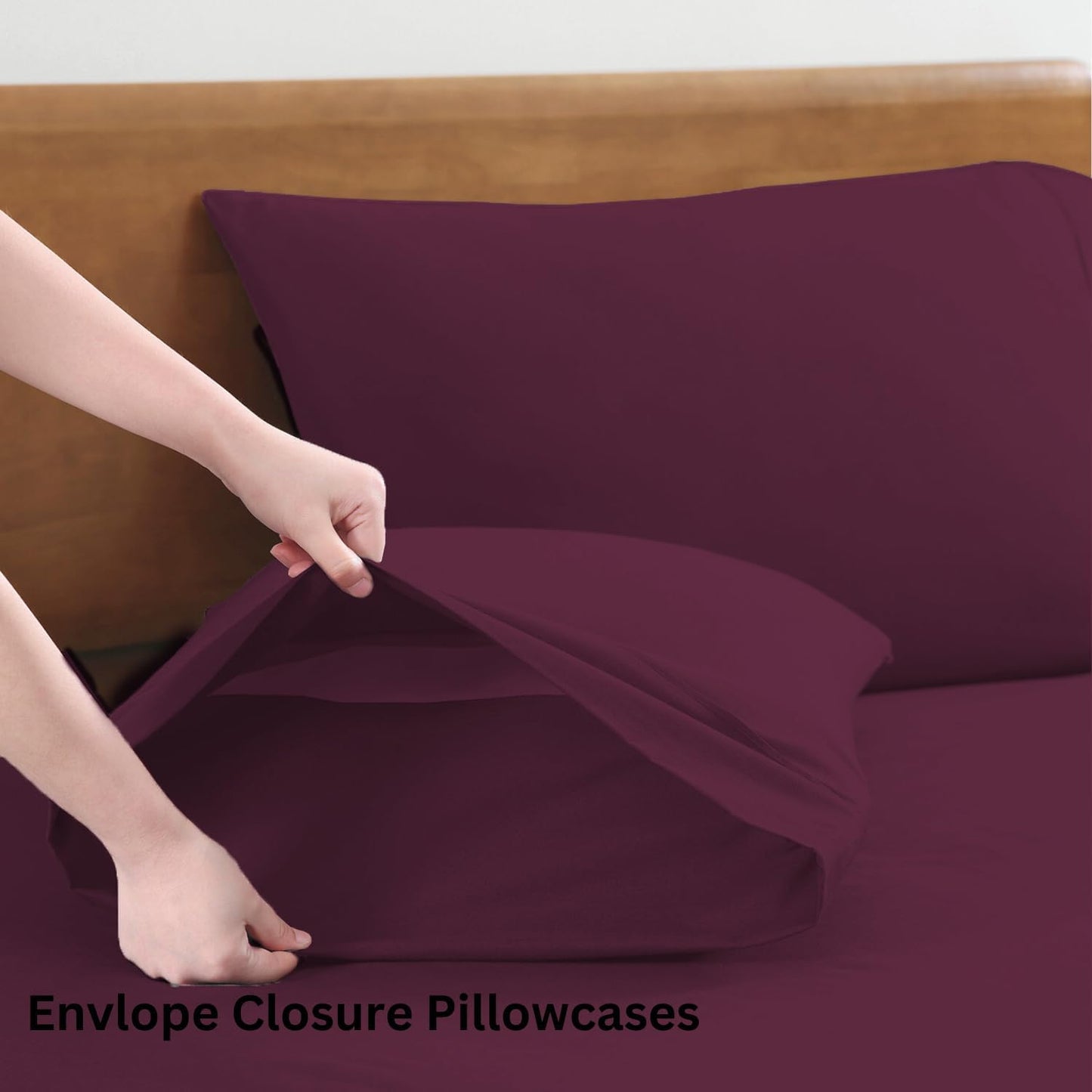 LANE LINEN 100% Organic Cotton Sheets Queen Size, Classic Percale Weave Fully Elasticized Breathable Queen Cotton Sheet Set, Machine Washable Soft & Comfy Queen Sheet Set - Windsor Wine