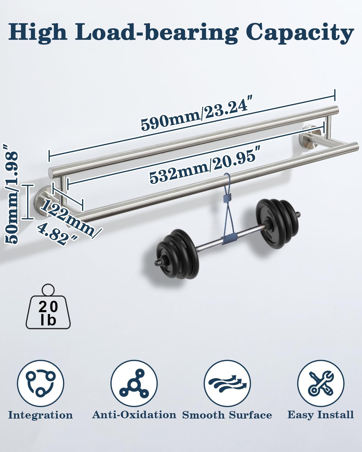 Alise Double Bath Towel Bars,24 Inch Towel Racks for Bathroom Wall Mounted,SUS304 Stainless Steel Towel Holder,Space-Saving Towel Hanger,Modern Decor Towel Rod,Brushed Nickel Towel Rail,GYT6902-LS