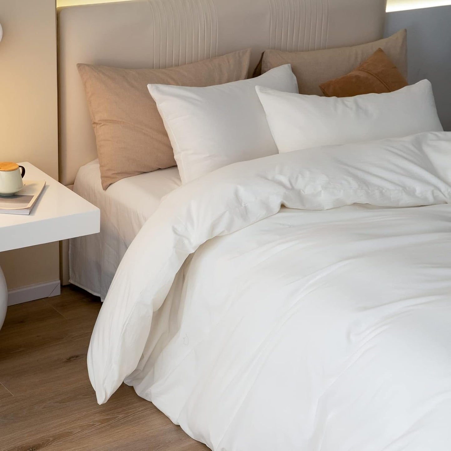 JIYUAN 100% Washed Cotton Duvet Cover Set 2 Pieces Twin, 1 Duvet Cover 68x90 Inches(Comforter Not Included) and 1 Pillowcases,Linen Feel Bedding Set Comfy and Breathable,Off White