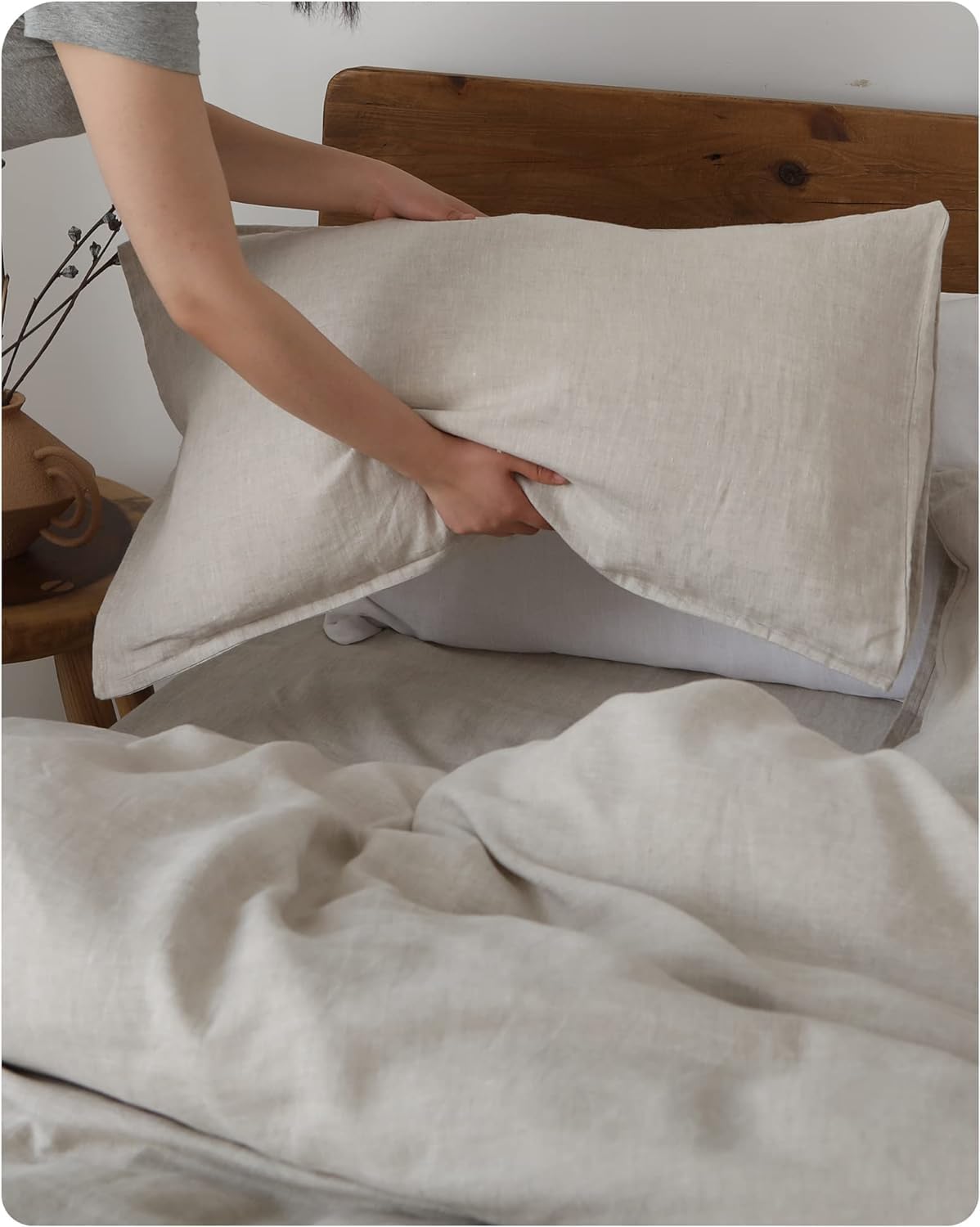 XZ XIFA King Standard Pillowcases - 2 Pack - Envelope Closure - 100% Natural Washed French Flax, Breathable, Durable, Textured Pillow Covers 20"x36"(King Standard, Linen/Natural Linen)