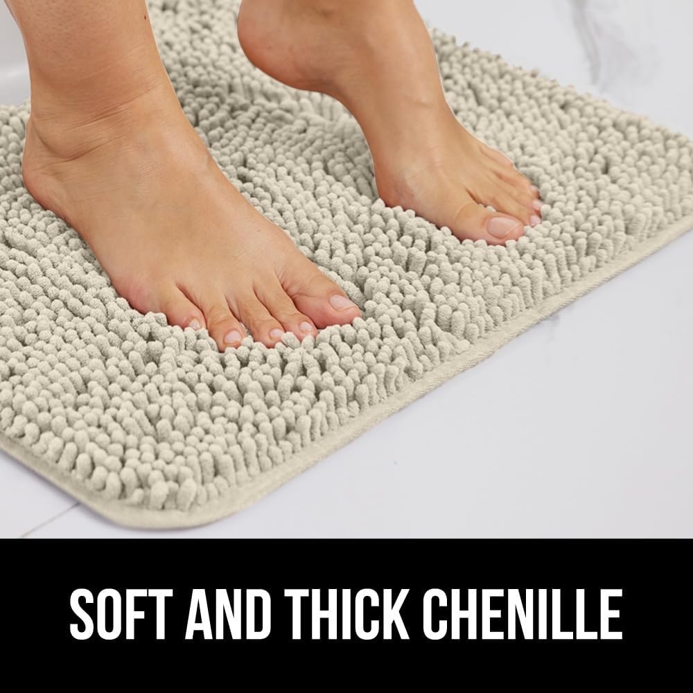 GORILLA GRIP Bath Rug Mat 36x24, Thick Absorbent Chenille, Quick Dry Microfiber Mats, Rubber Backing Washable Shower Floor Rugs, Bathmat Runner, US Designed Bathroom Home Decor Accessories Dusty Cloud