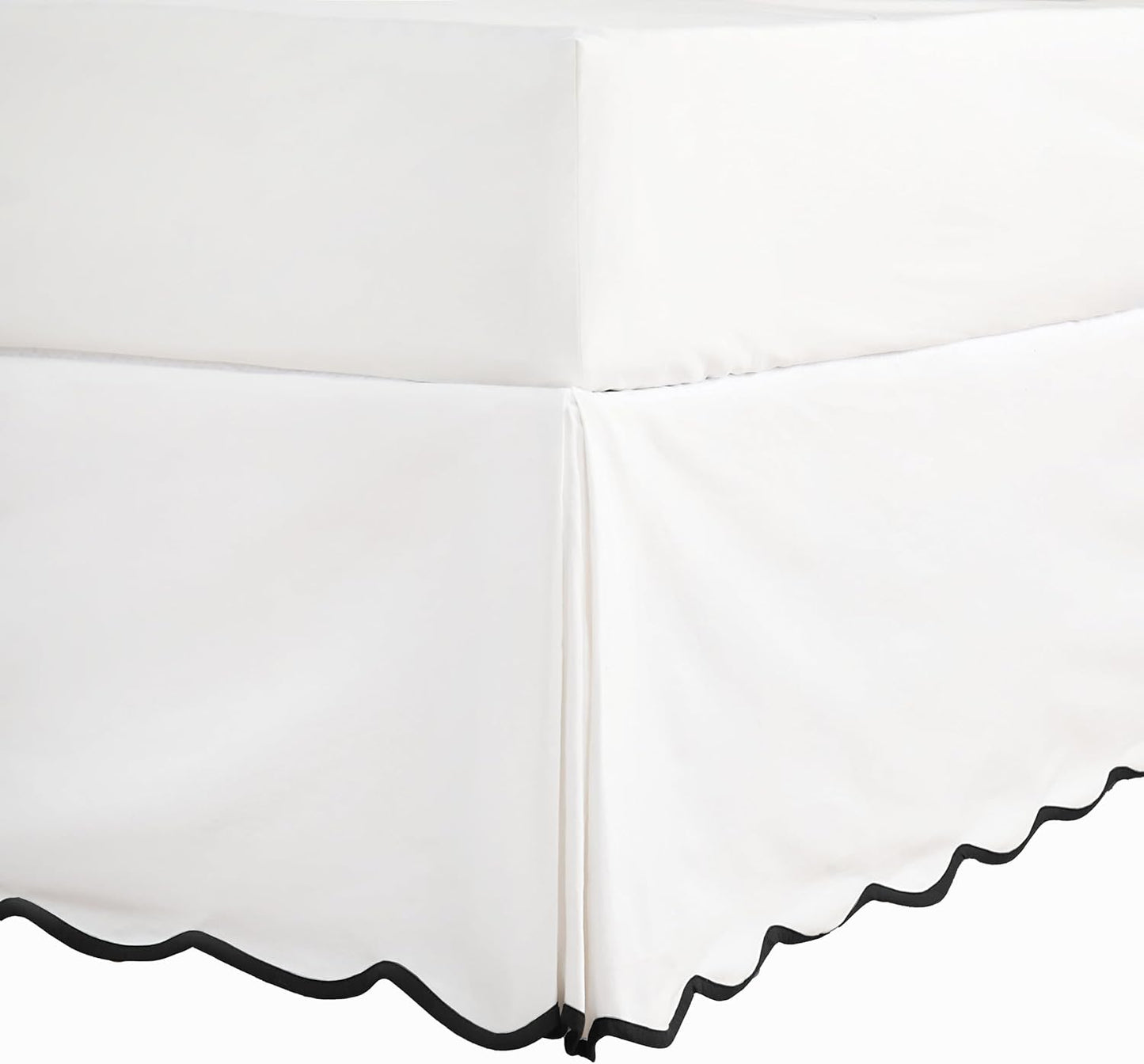 HIG Off-White Chic Full Bed Skirt - Easy Fit Scallop Edge Pleated Bedskirts, 14 Inch Drop Anti-Slip Dust Ruffle, Thick Fabric for Enhanced Privacy, Pre-Washed for Long-Lasting Use(N60022)