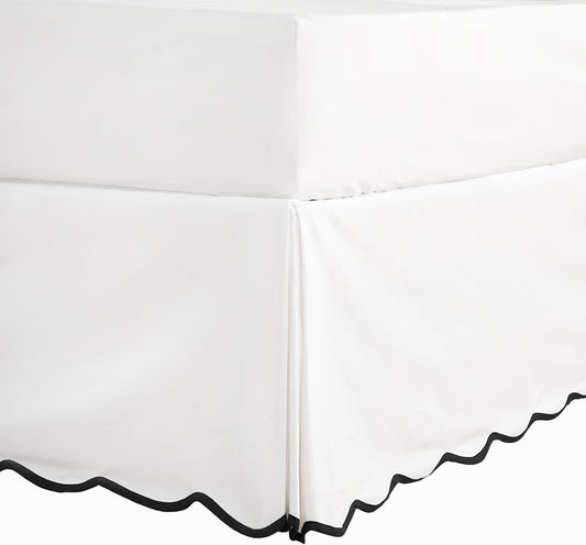 HIG Off-White Chic Full Bed Skirt - Easy Fit Scallop Edge Pleated Bedskirts, 14 Inch Drop Anti-Slip Dust Ruffle, Thick Fabric for Enhanced Privacy, Pre-Washed for Long-Lasting Use(N60022)