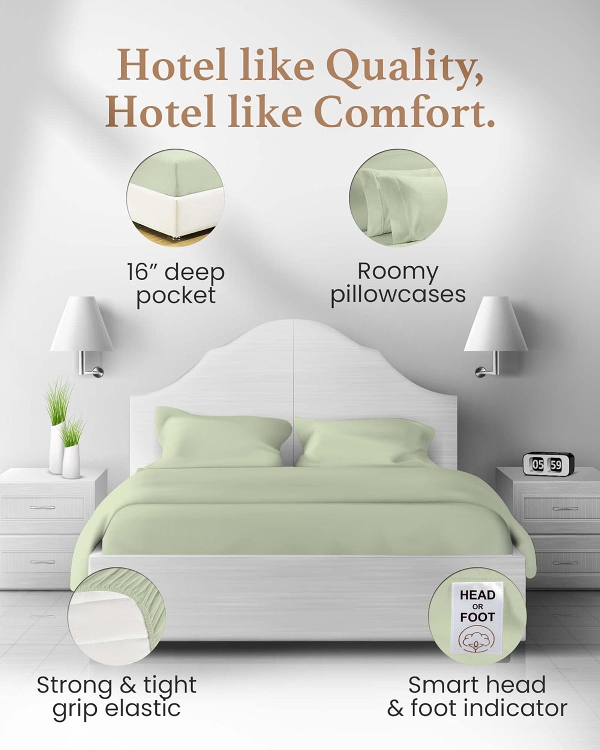 Good Sleep Bedding Twin XL Sheet - 100% Egyptian Cotton Sheets, 4 Pc, Twin XL Sheet Set, Cooling Bed Sheets, Sateen Wave, Luxury Twin XL Sheets College Dorm Fits 16" - Sage
