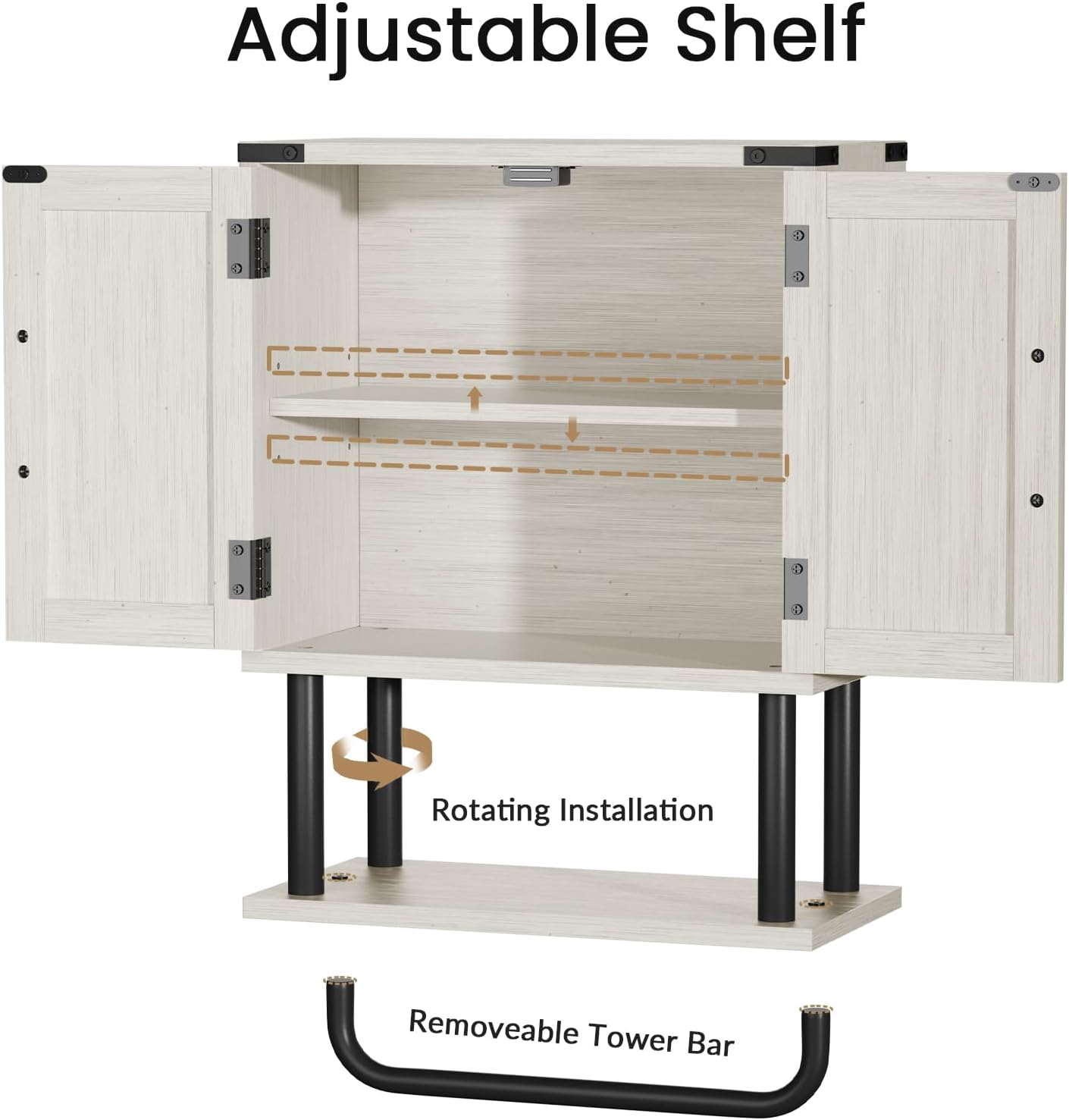 AmazerBath Bathroom Wood Wall Cabinets, Farmhouse Medicine Cabinets Organizer with Towel Bar, Hanging Small Storage Cabinet with Adjustable Shelf, 2 Doors Wall Organizer Cabinet for Small Spaces