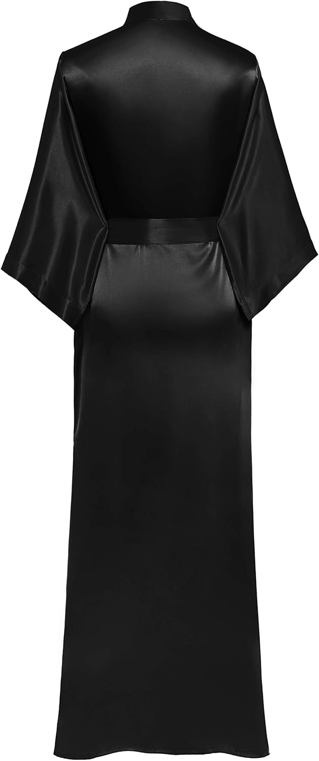 PRODESIGN Satin Kimono Robe Women Long Silky Kimono Bathrobe Sleepwear Wedding Bridesmaid Robe