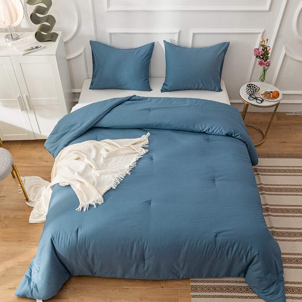 KAREVER Lake Blue Comforter Queen Blue Bedding Set 3 Pieces Light Blue Comforter Set 1 Blue Queen Comforter with 2 Pillowcases