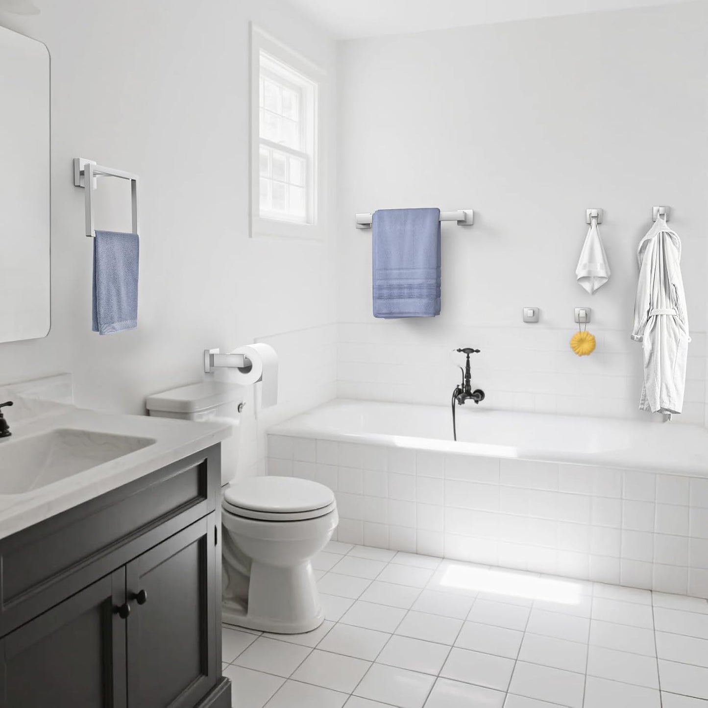 10-Pieces Bathroom Accessories, SUS304 Brushed Bathroom Accessory Set, Nickel Towel Racks for Bathrooml, Stainless Steel, Wall Mounted Towel Rack&Toilet Paper Holder&Towel Ring and Towel Hook