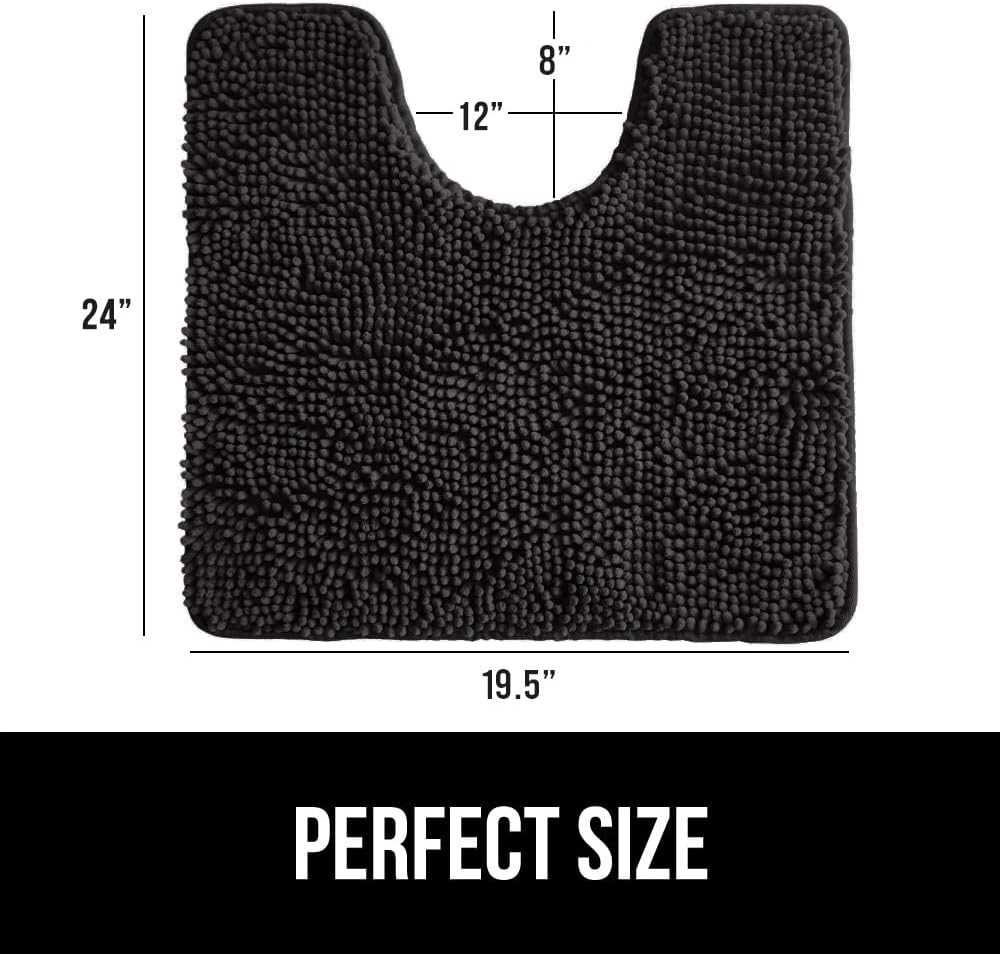 GORILLA GRIP Plush Absorbent Shaggy Chenille Bath Rug Mat for Oval Toilet Base with Rubber Backing, Machine Washable Rugs, Soft Microfiber Contour Mats for Toilets, Bathroom Decor, Black