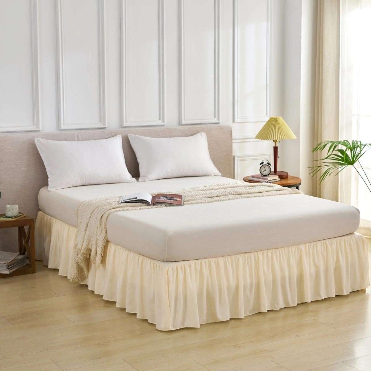Bed Skirt Full Size Ruffled Bed Skirt with Split Corners, Full Bed Skirts 16 Inch Drop with Platform, 16'' Full, Beige