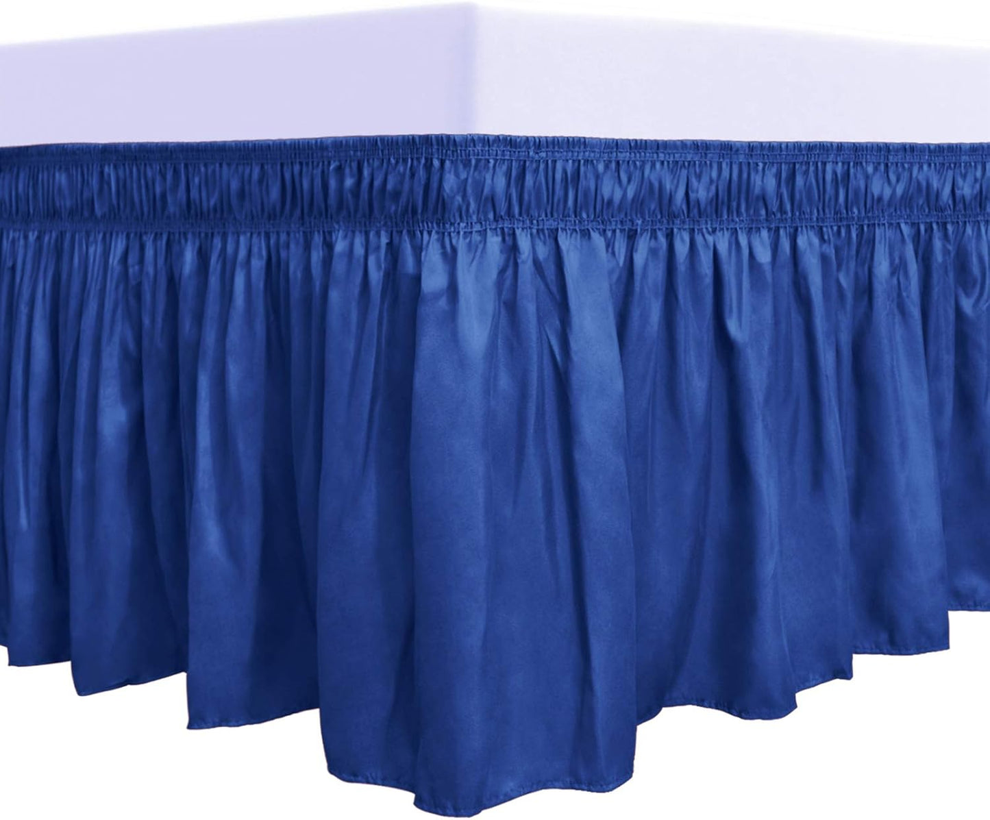 PureFit Wrap Around Ruffled Bed Skirt with Adjustable Elastic Belt - 18 Inch Drop Easy to Put On, Wrinkle Free Bedskirt Dust Ruffles, Bed Frame Cover for Queen, King and C-King Size Bed, Classic Blue