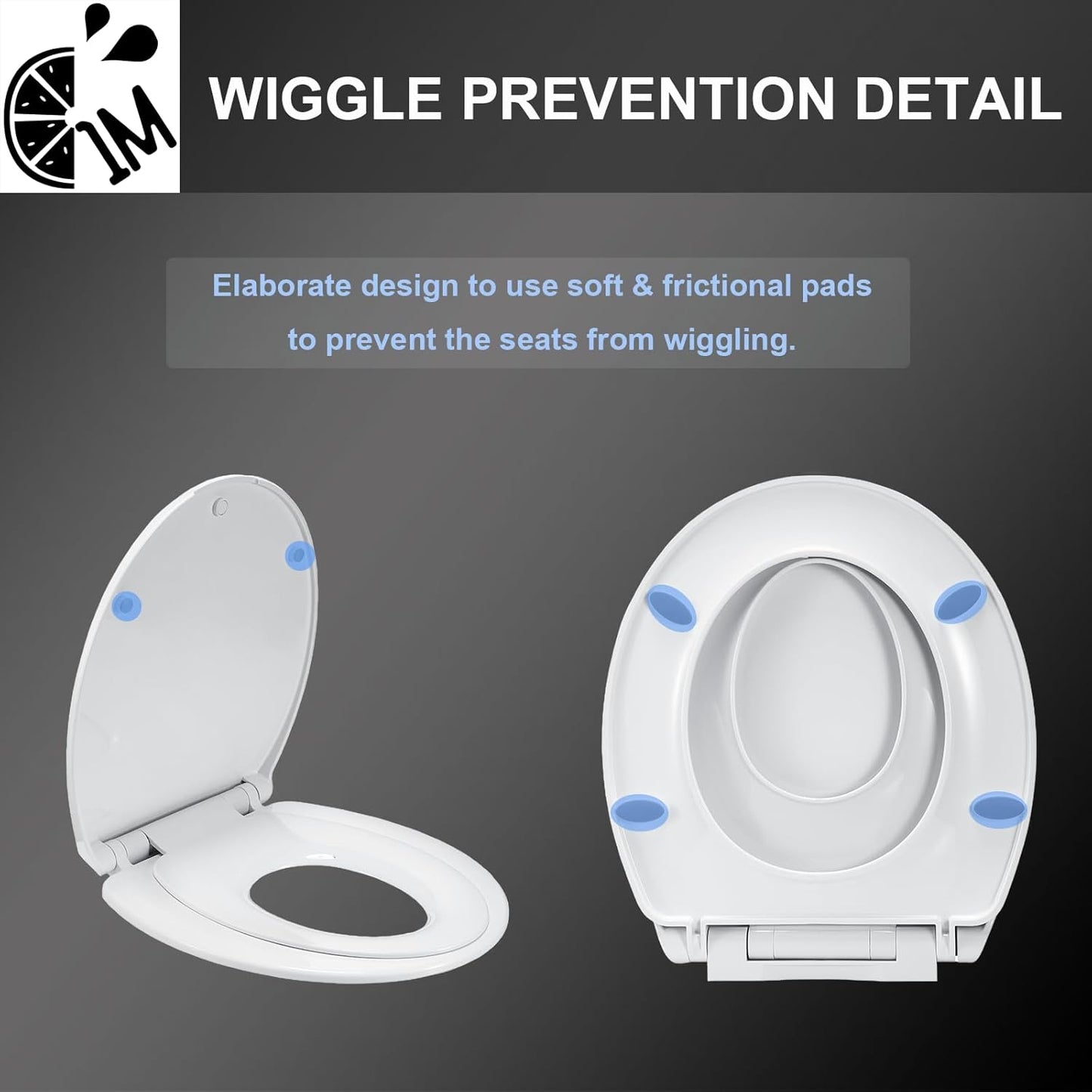 1M Family Toilet Seat, Patented Slow Close & Quick Releasing Technology, Anti-Wiggling, Easy to Install and Clean, Standard Round with Toddler Seat Built In (2 Pieces)