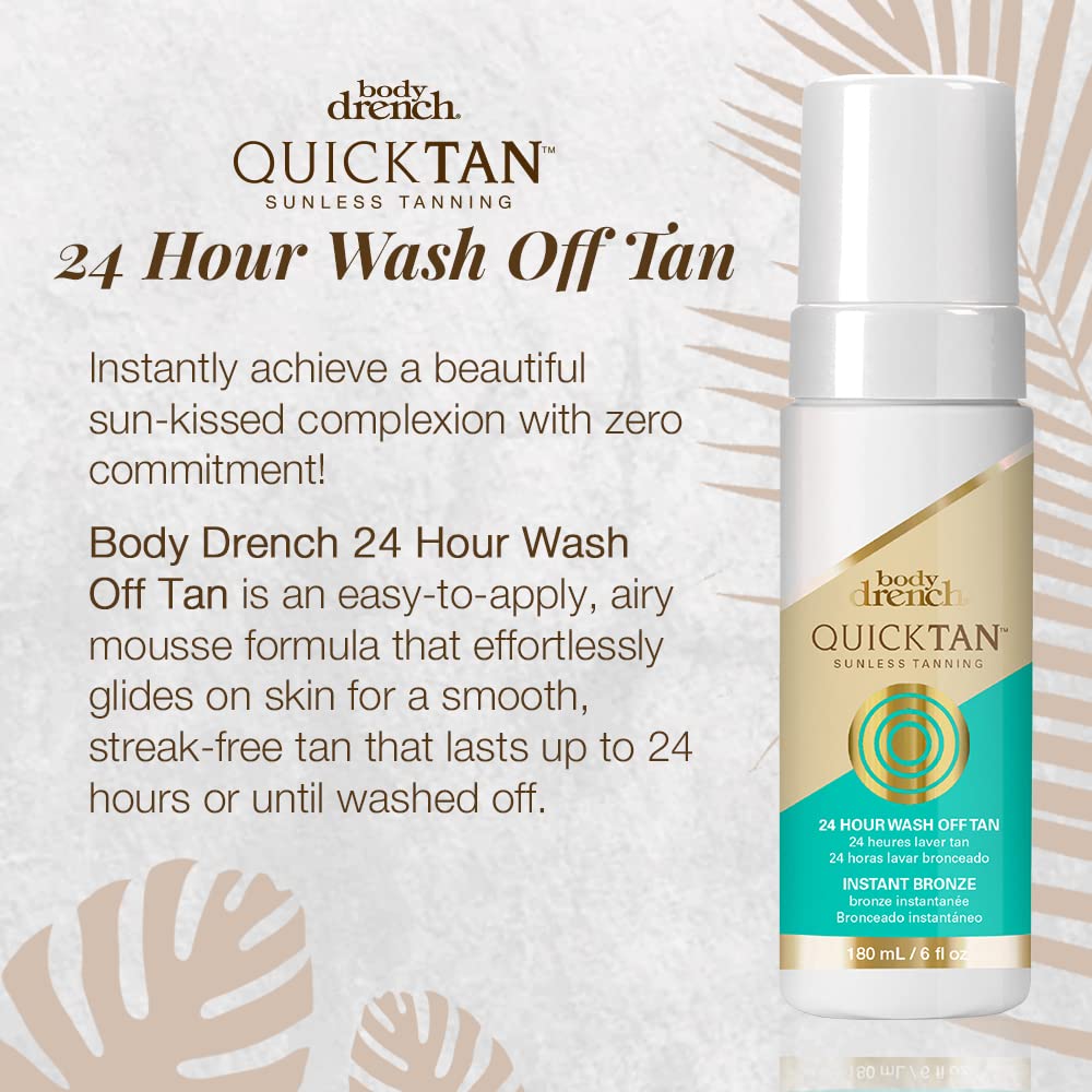 Body Drench Quick Tan Instant Wash-Off Self Tanner – 24-Hour Sunless Self Tanning Lotion for Face & Body, Natural-Looking Bronze Glow, Fake Tan 6 fl oz
