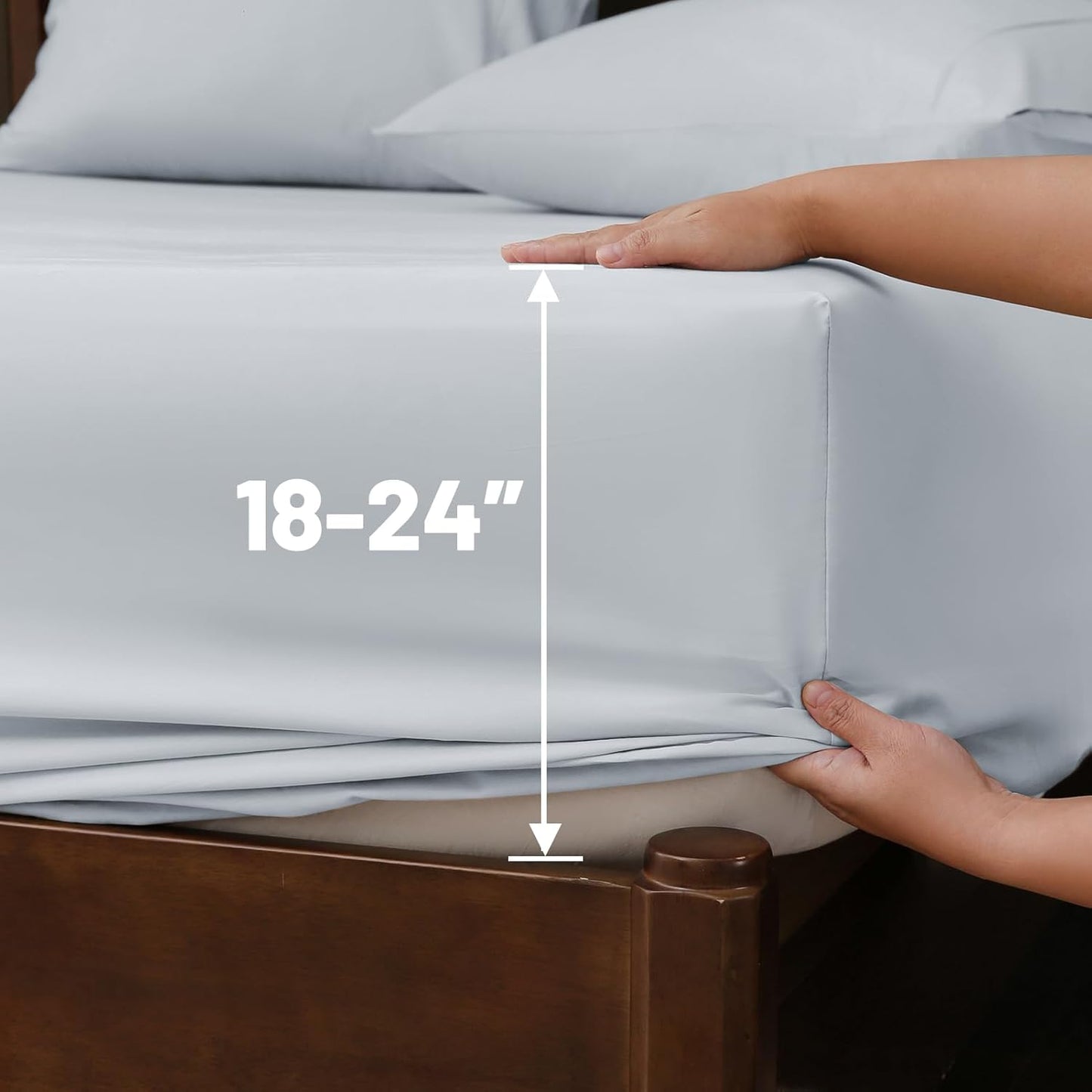 Extra Deep Pocket King Sheets 18-24 Inch 1000 Thread Count 100% Egyptian Cotton Sateen Weave Soft Breathable 4 Pieces（King，Light Blue）