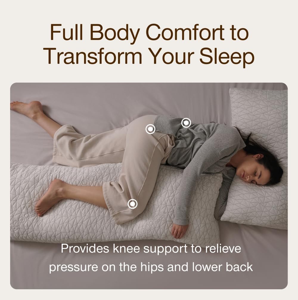 Coop Home Goods Original Adjustable Body Pillow (20x54) and Ultra-Tech Waterproof Pillow Protector Bundle for Pregnancy, Full Body Support for Side Sleepers with Memory Foam & Washable Cover