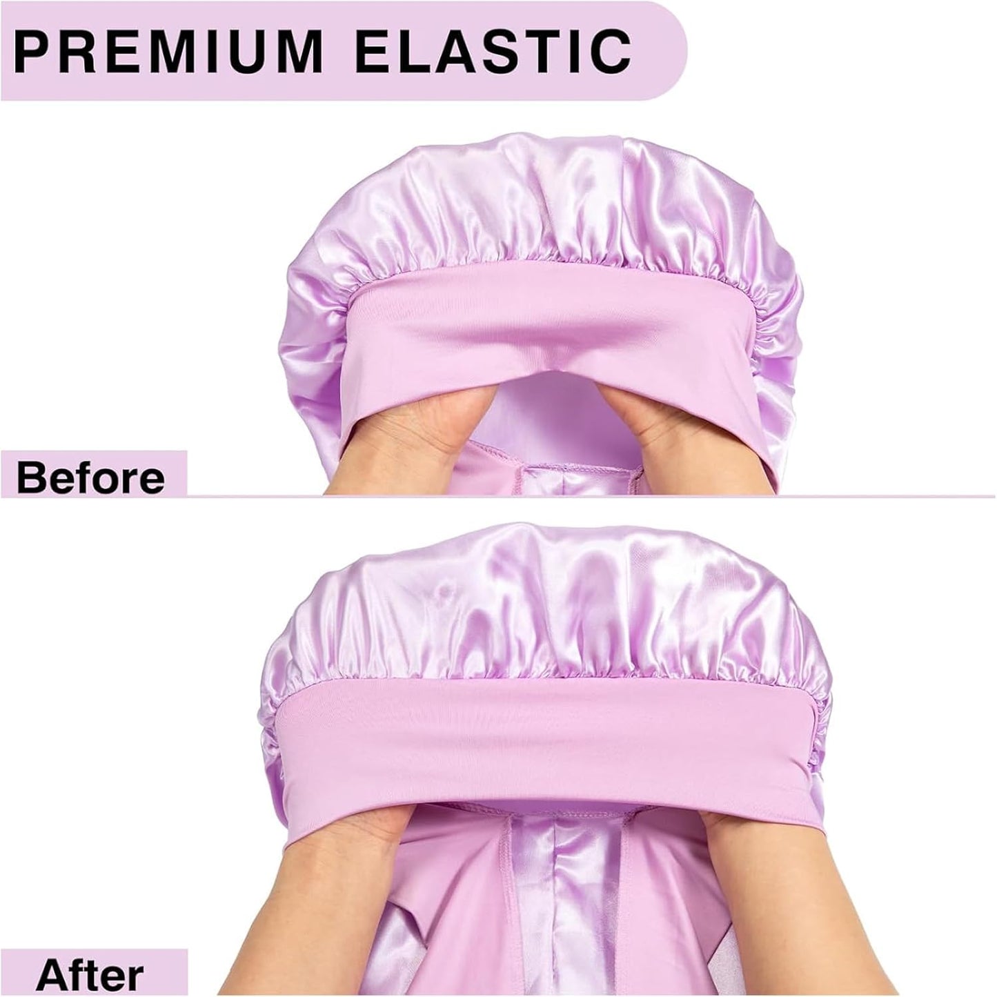 2Pcs Bonnets for Black Women Braid Bonnet, Large Long Satin Bonnet for Braids, Silk Bonnet with Stretchy Tie Band Sleep Cap Hair (2Pcs-Black&Purple)