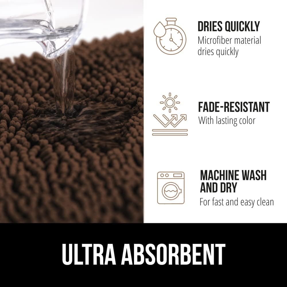 GORILLA GRIP Bath Rug Mat 36x24, Thick Soft Absorbent Chenille, Quick Dry Microfiber Mats, Rubber Backing Washable Shower Floor Rugs, Bathmat Runner, US Designed Bathroom Home Decor Accessories Brown