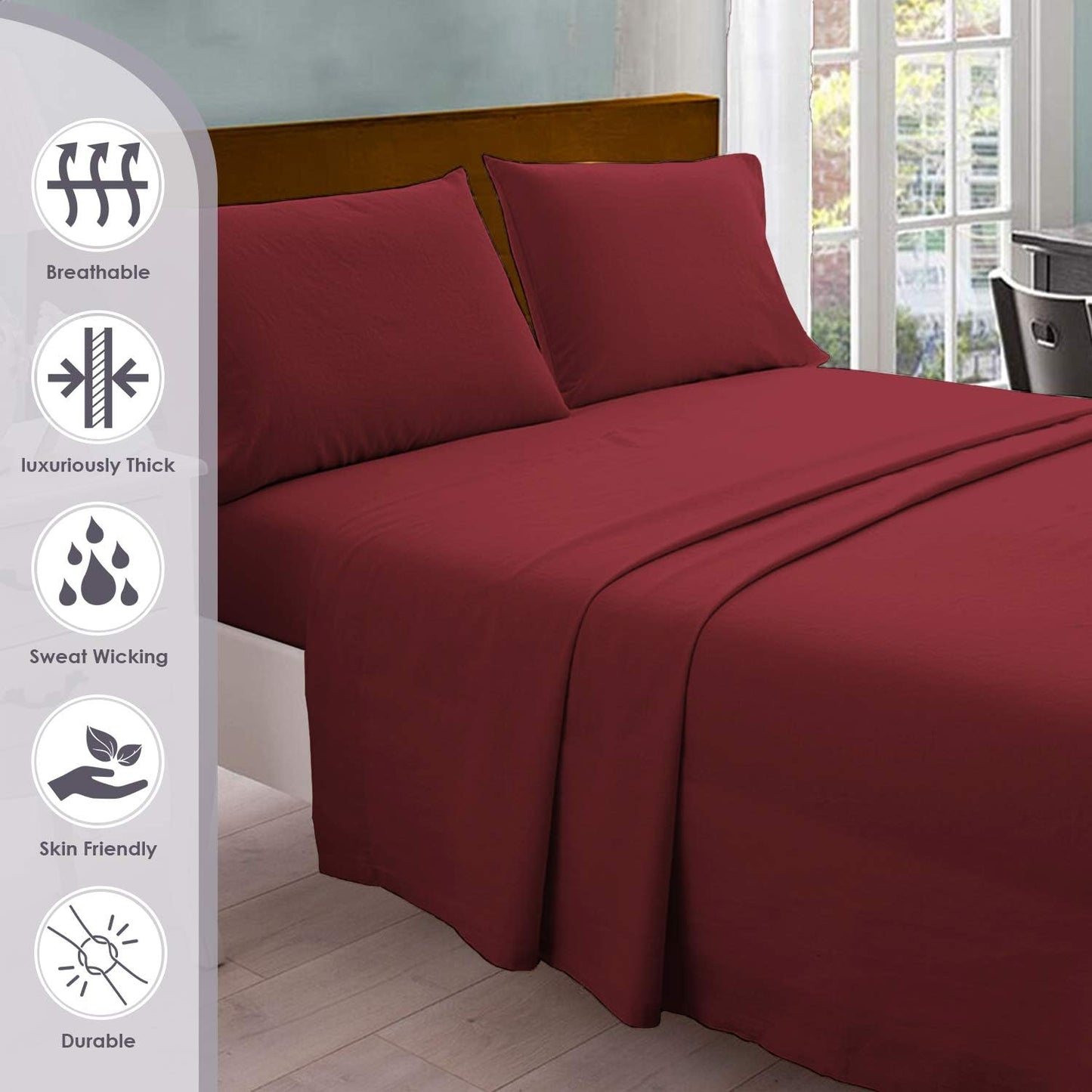 Pizuna Pure 100% Cotton California King Sheets, 800 Thread Count Long Staple Crisp Sateen With 15-Inch Deep Pocket (Combed Rio Red)