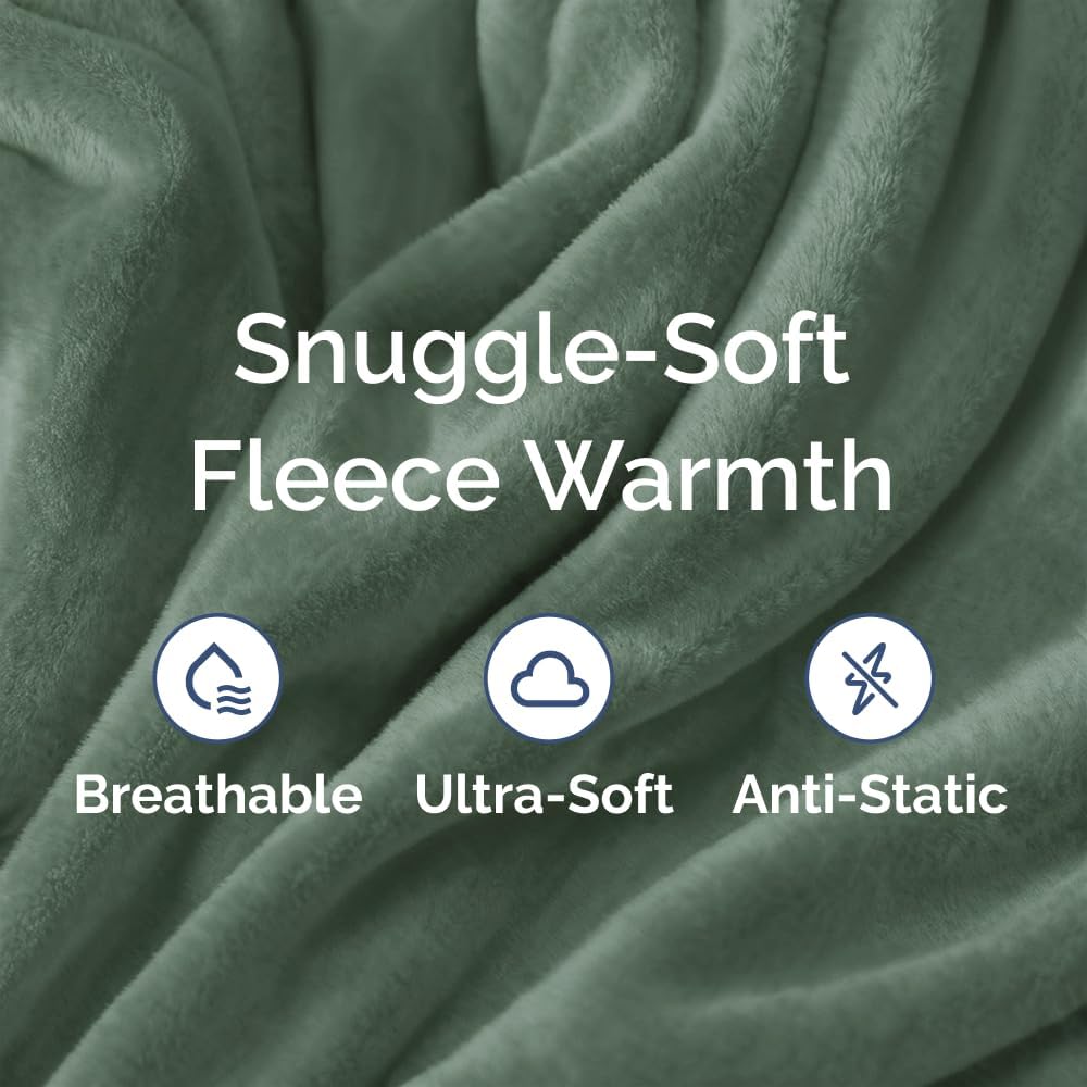 Ultra Soft Fleece Blanket Throw Size - Flannel Fleece Luxury Throw Blanket - Lightweight for Couch Bed Chair - Thick, Warm and Breathable - All Season Cozy Anti-Static Microplush Bedding, Sage Green