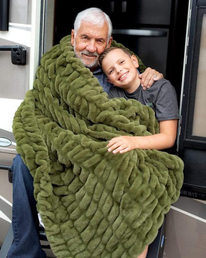 Minky Couture Hugs Blanket - Extra Plush Blanket for Premium Gifting - Stretchy Bubbled Cozy Throw - Silky Smooth - Durable & Machine-Washable - Travel-Friendly - Monster, Camp Green