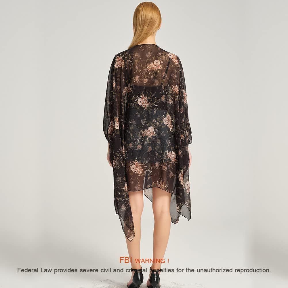 Women's Bohemian Floral Chiffon Beach Cover up Swimsuit Kimono Summer Swimwear Cardigans