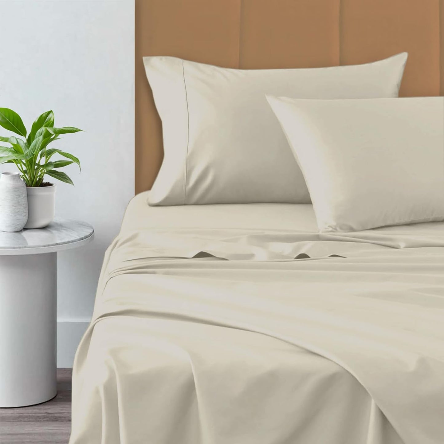 Pizuna Pure 100% Cotton California King Size Sheets, 800 Thread Count Long Staple Cotton Crisp Sateen Sheets with 15in Deep Pocket (Combed New Ivory)
