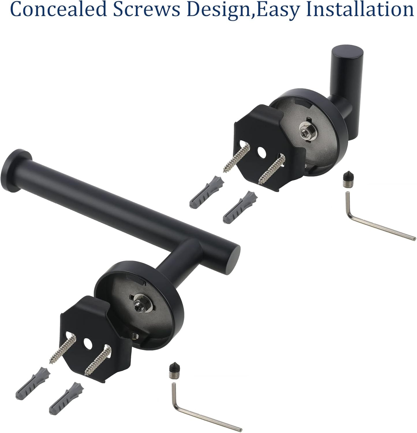 Matte Black Bathroom Hardware Set, Premium Stainless Steel 3-Piece Include 5 Inch Toilet Paper Holders and 2 Towel Robe Holder Hook for Bathroom, Kitchen, Washroom Wall Mount